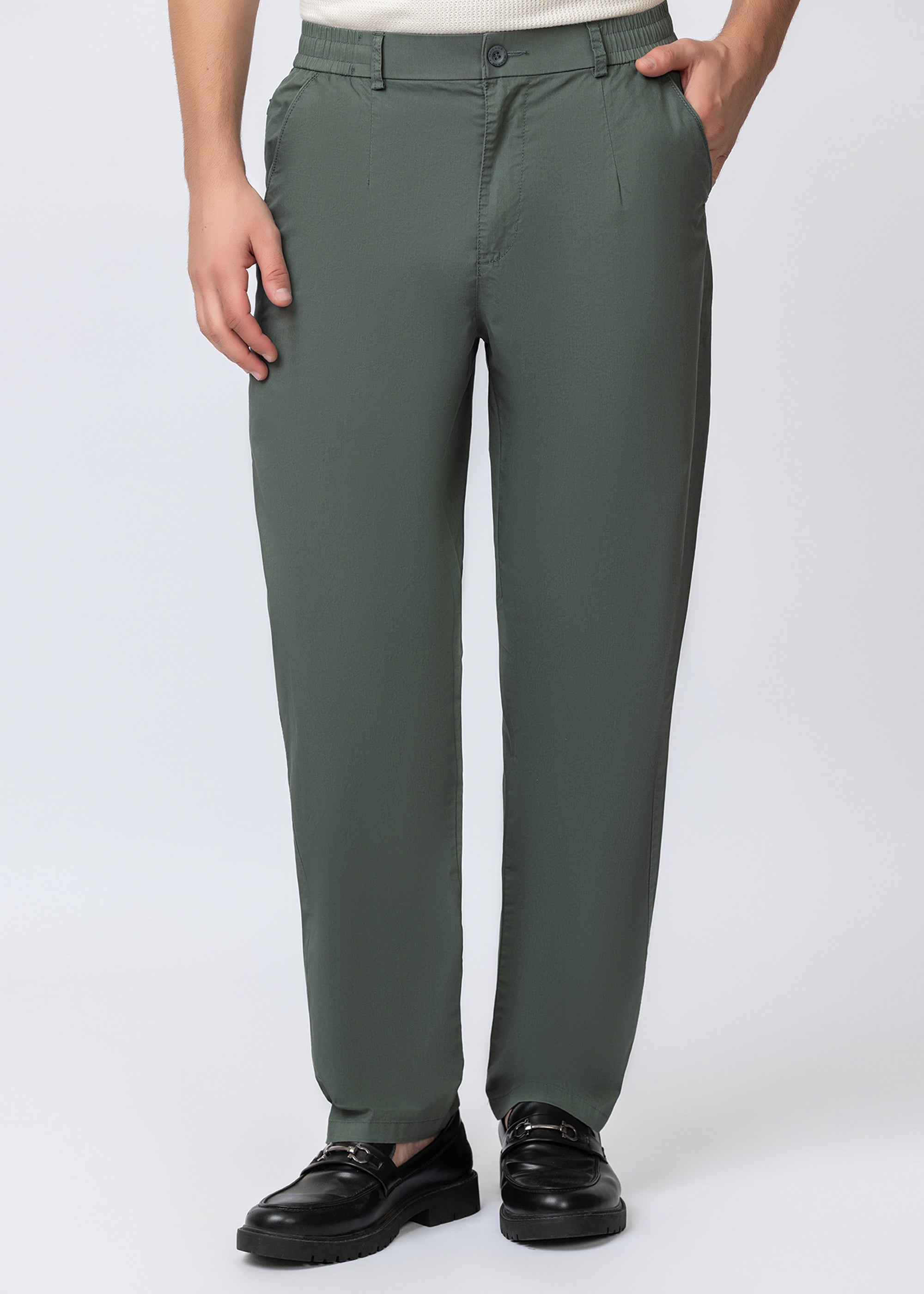SAGE GREEN COTTON CASUAL TROUSERS