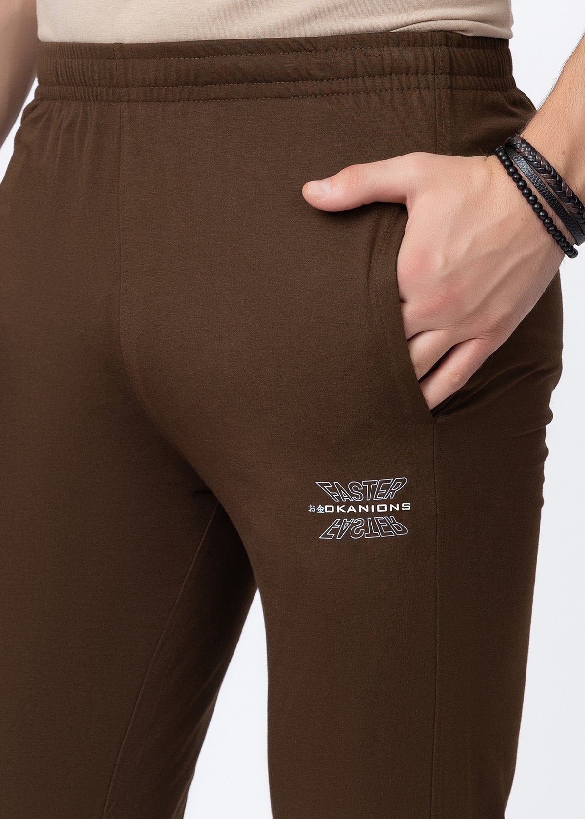 COFFEE SOLID COTTON BLENDED LOUNGE PANT