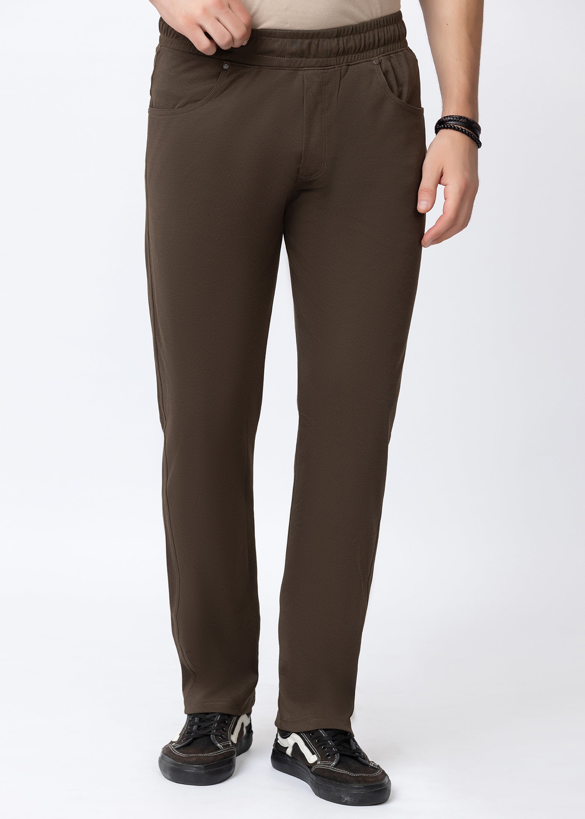Coffee Cotton Blended Athleisure Pant