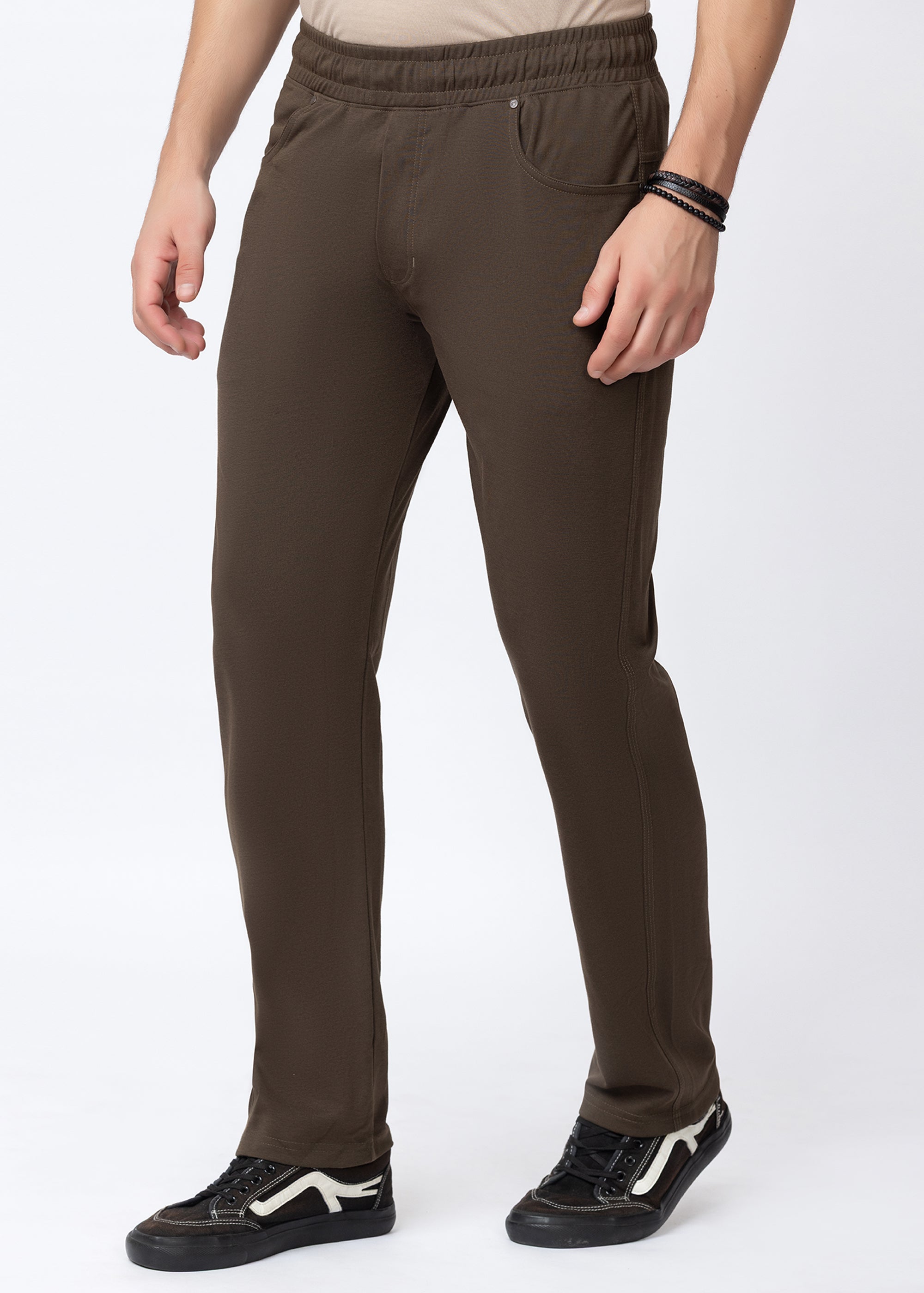 Coffee Cotton Blended Athleisure Pant