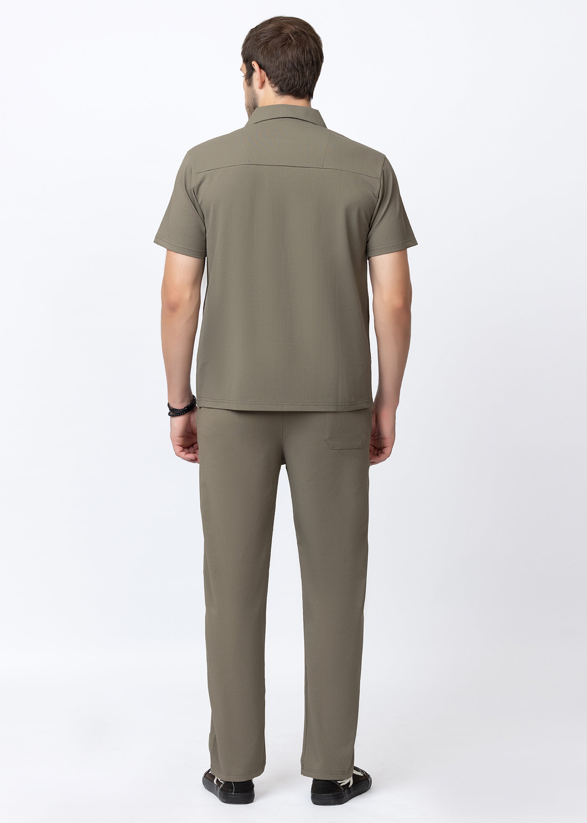 Olive Textured Cuban Collar Co-Ord Set