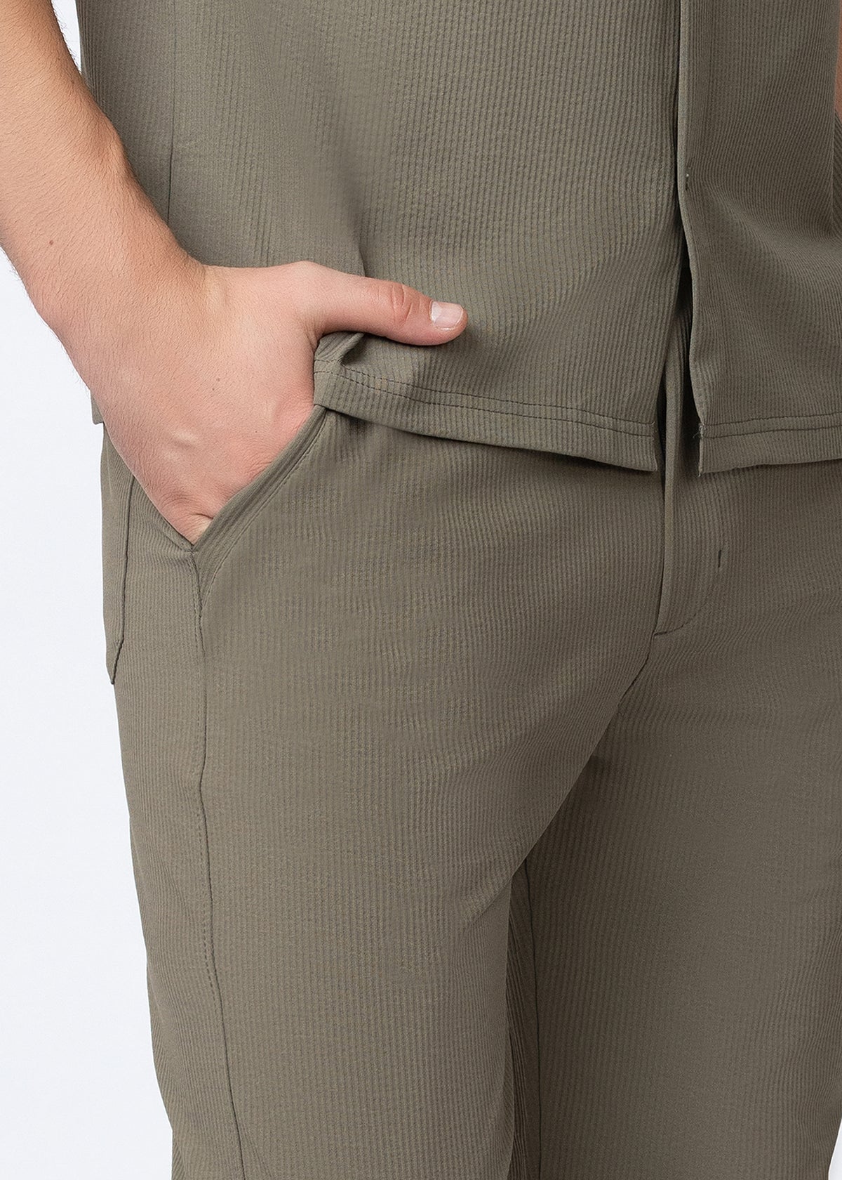 Olive Textured Cuban Collar Co-Ord Set