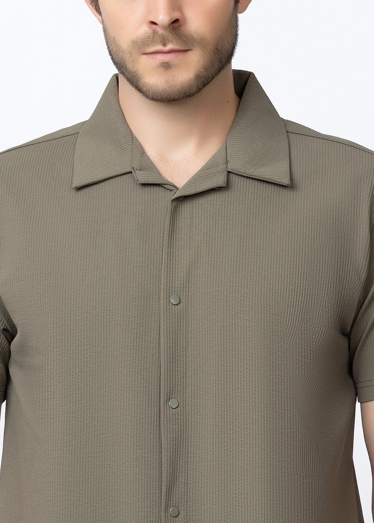 Olive Textured Cuban Collar Co-Ord Set