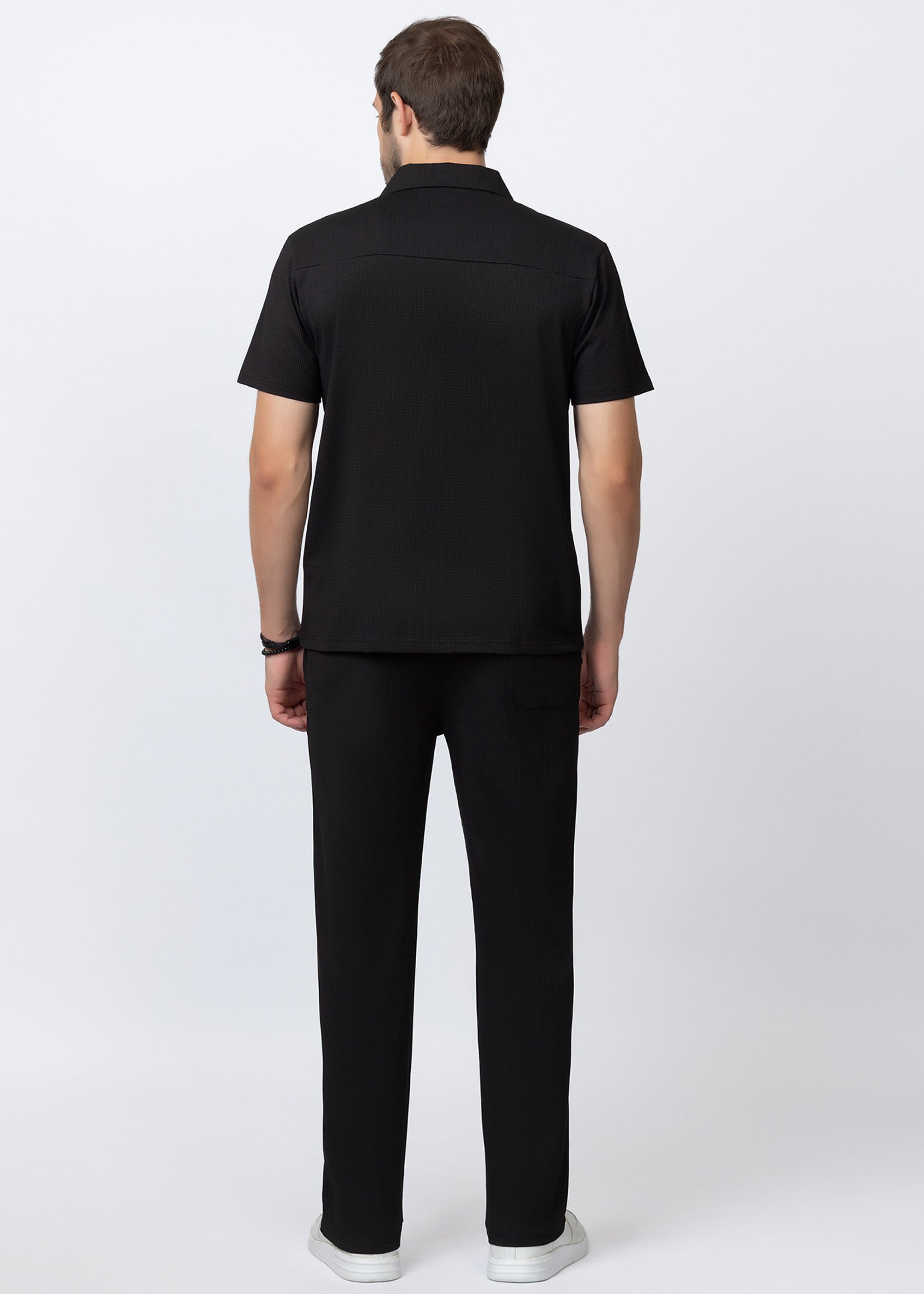 BLACK Textured Cuban Collar Co-Ord Set