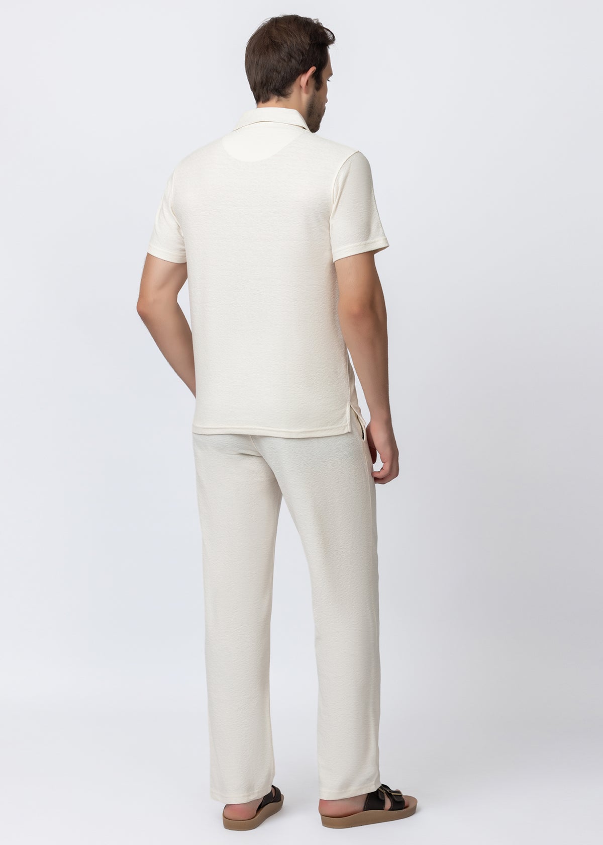 Off White Textured Polo Co-ord set