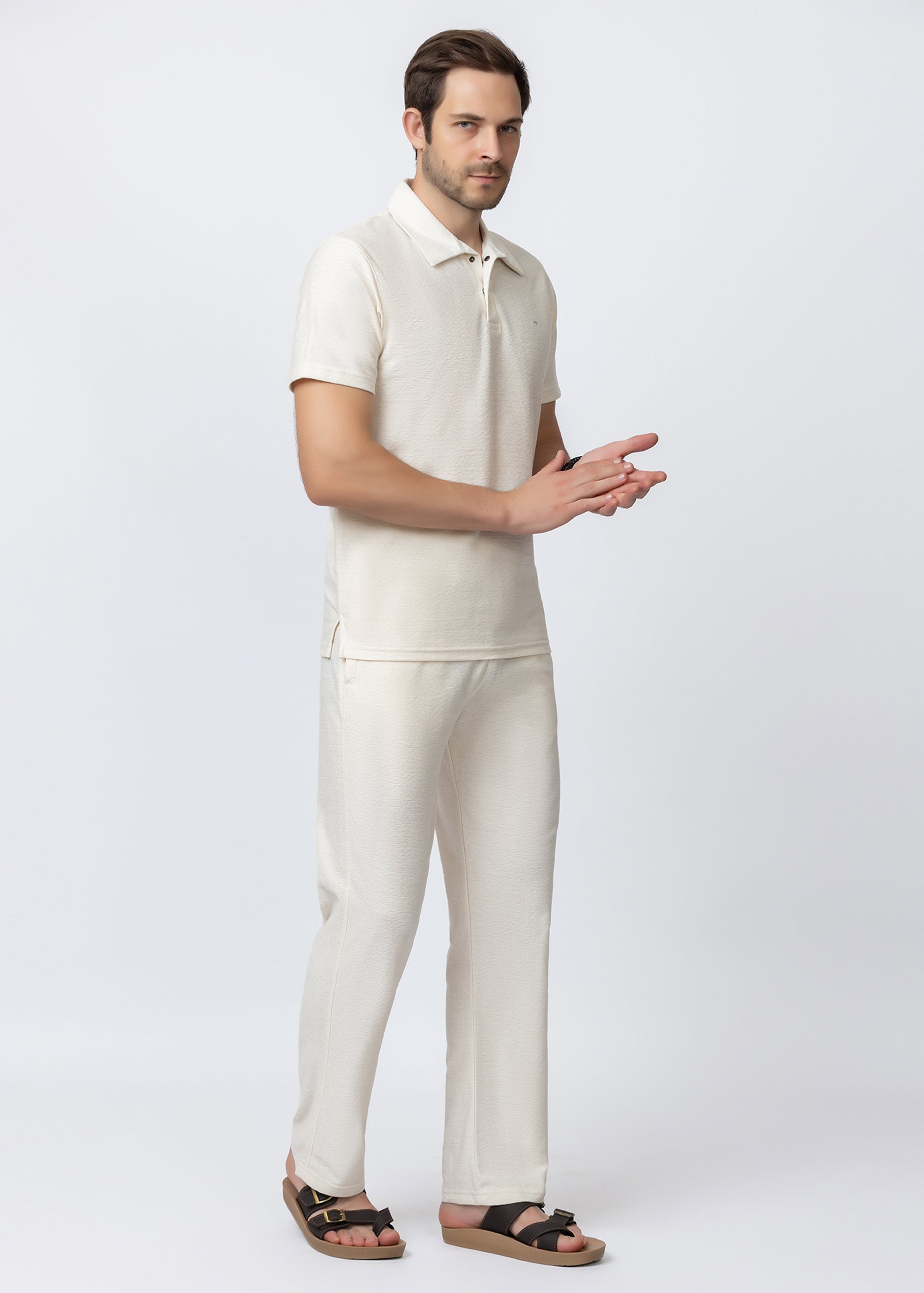 Off White Textured Polo Co-ord set