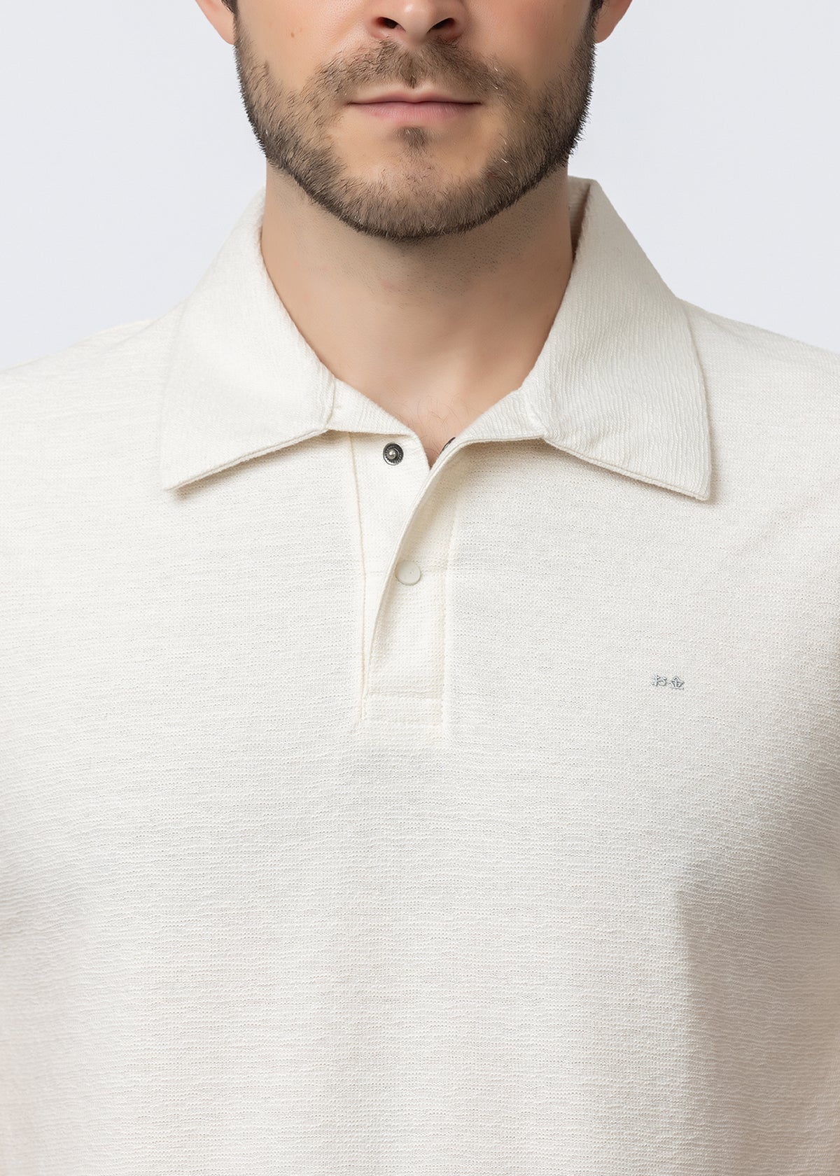 Off White Textured Polo Co-ord set