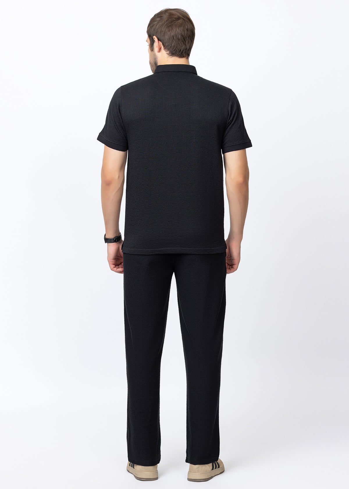 BLACK Textured Polo Co-ord Set