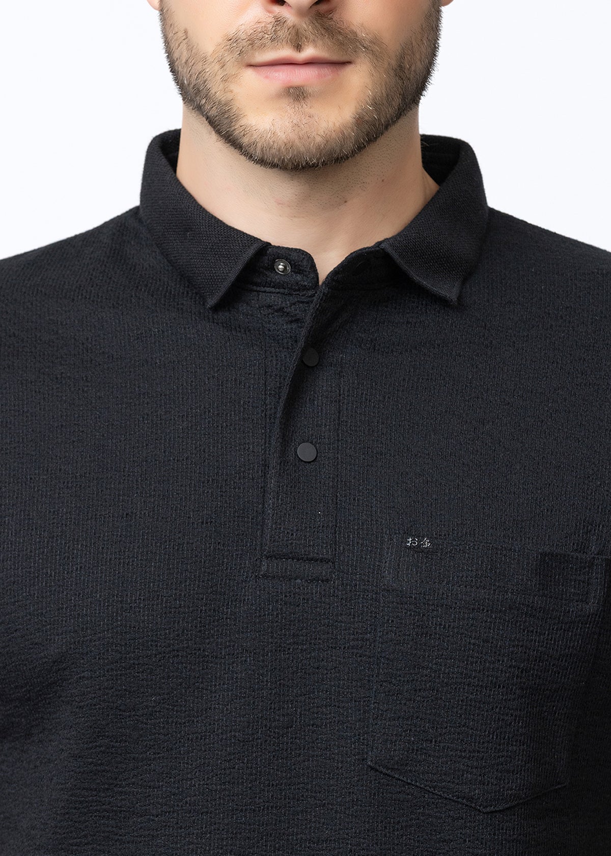 BLACK Textured Polo Co-ord Set