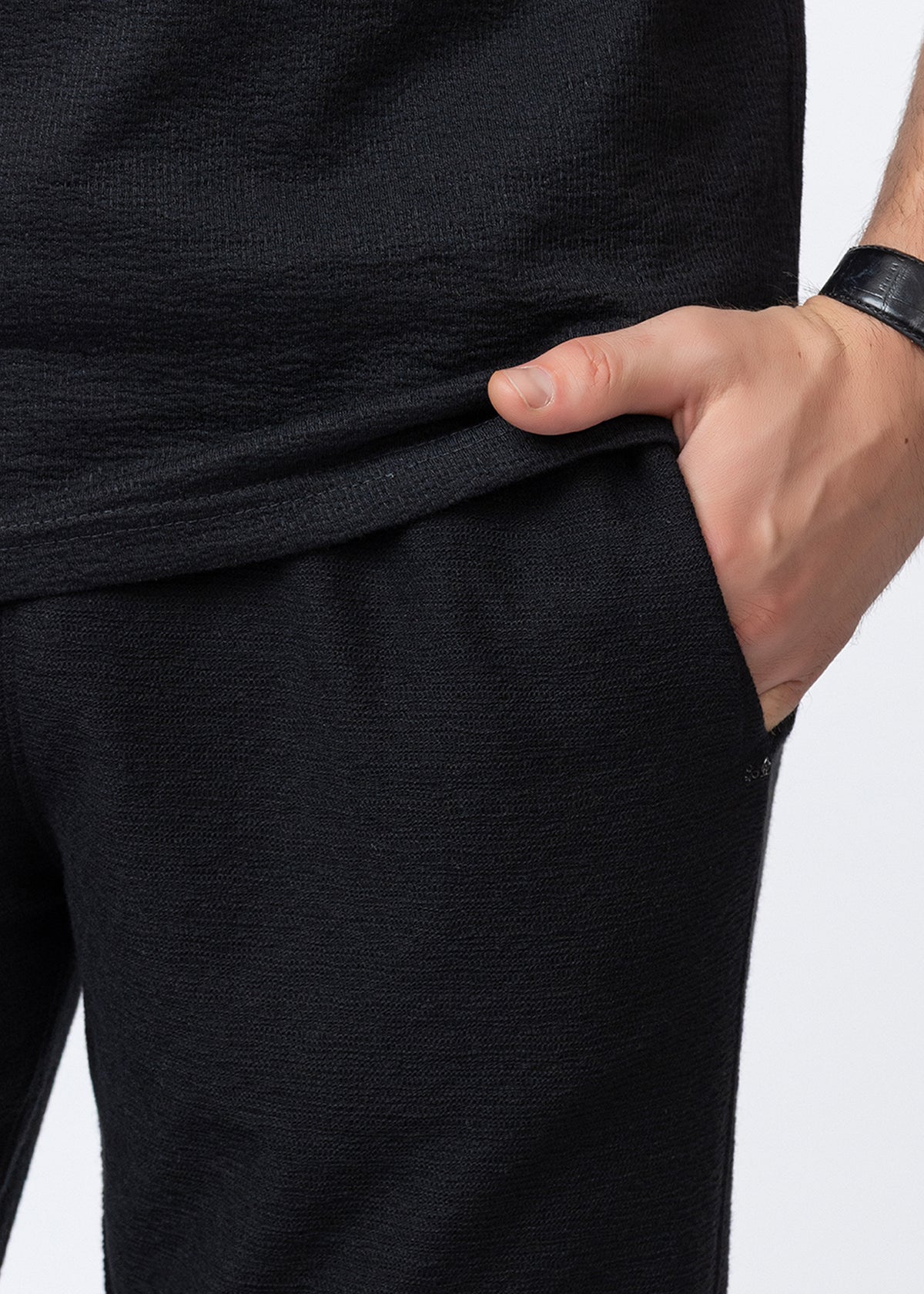 BLACK Textured Polo Co-ord Set