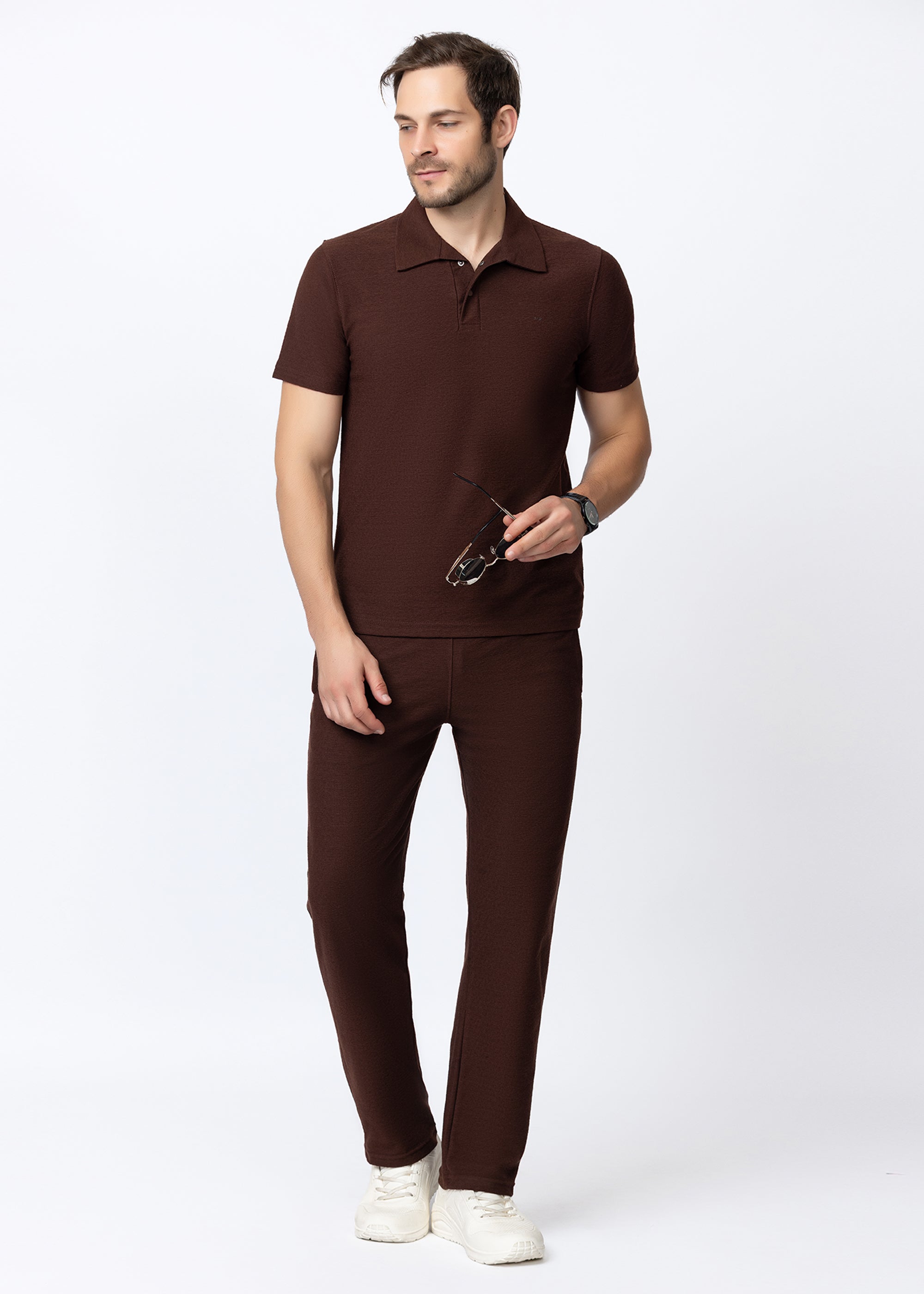 COFFEE Textured Polo Co-ord Set