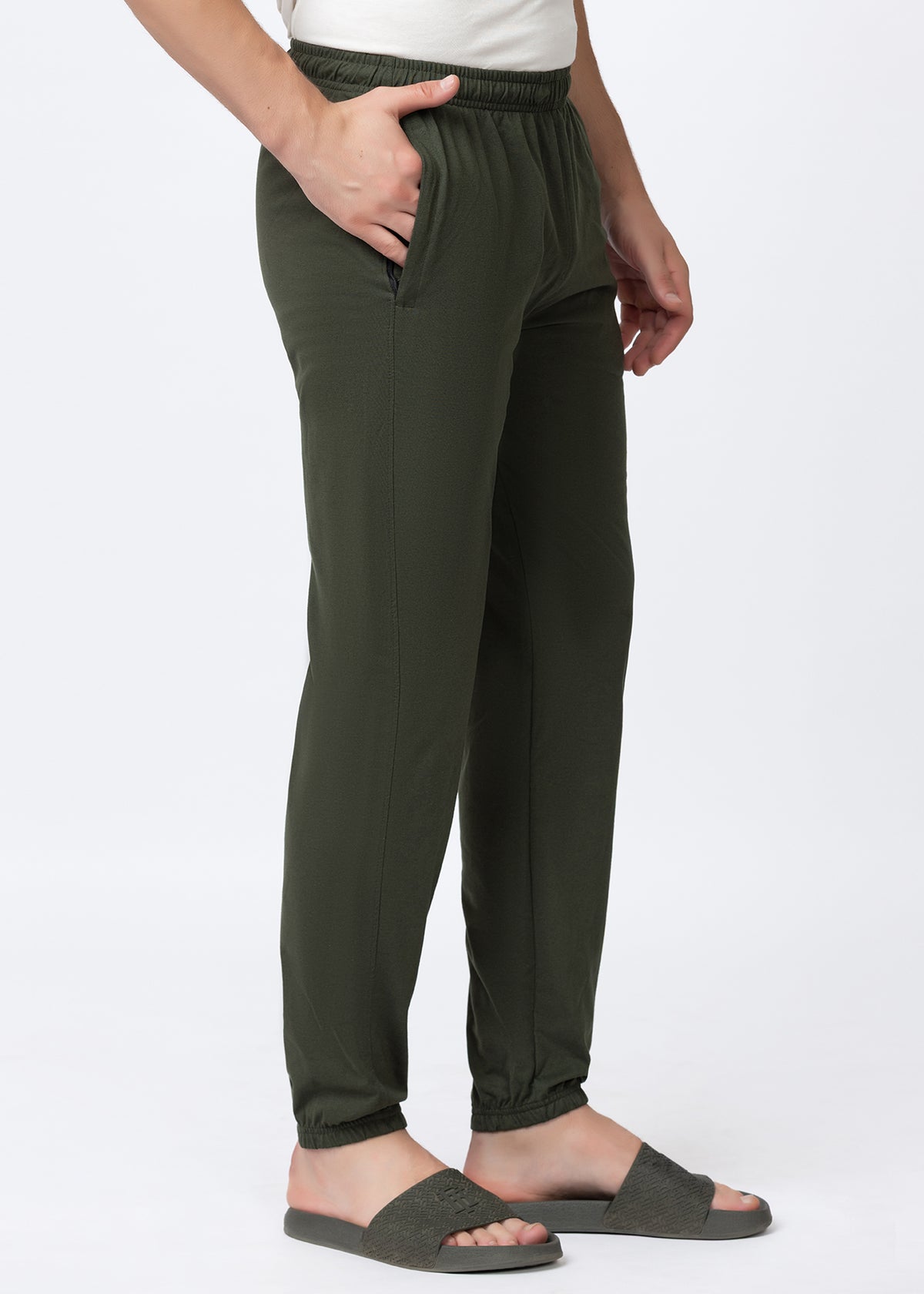 OLIVE COTTON BLENDED LOUNGE PANT