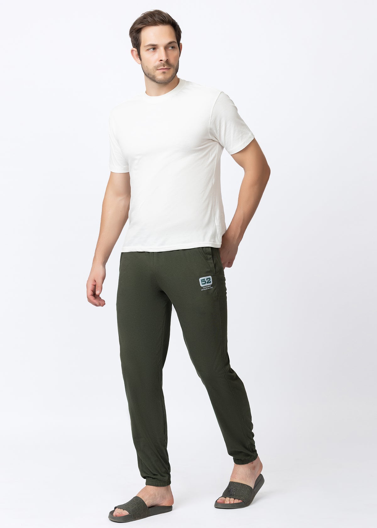 OLIVE COTTON BLENDED LOUNGE PANT