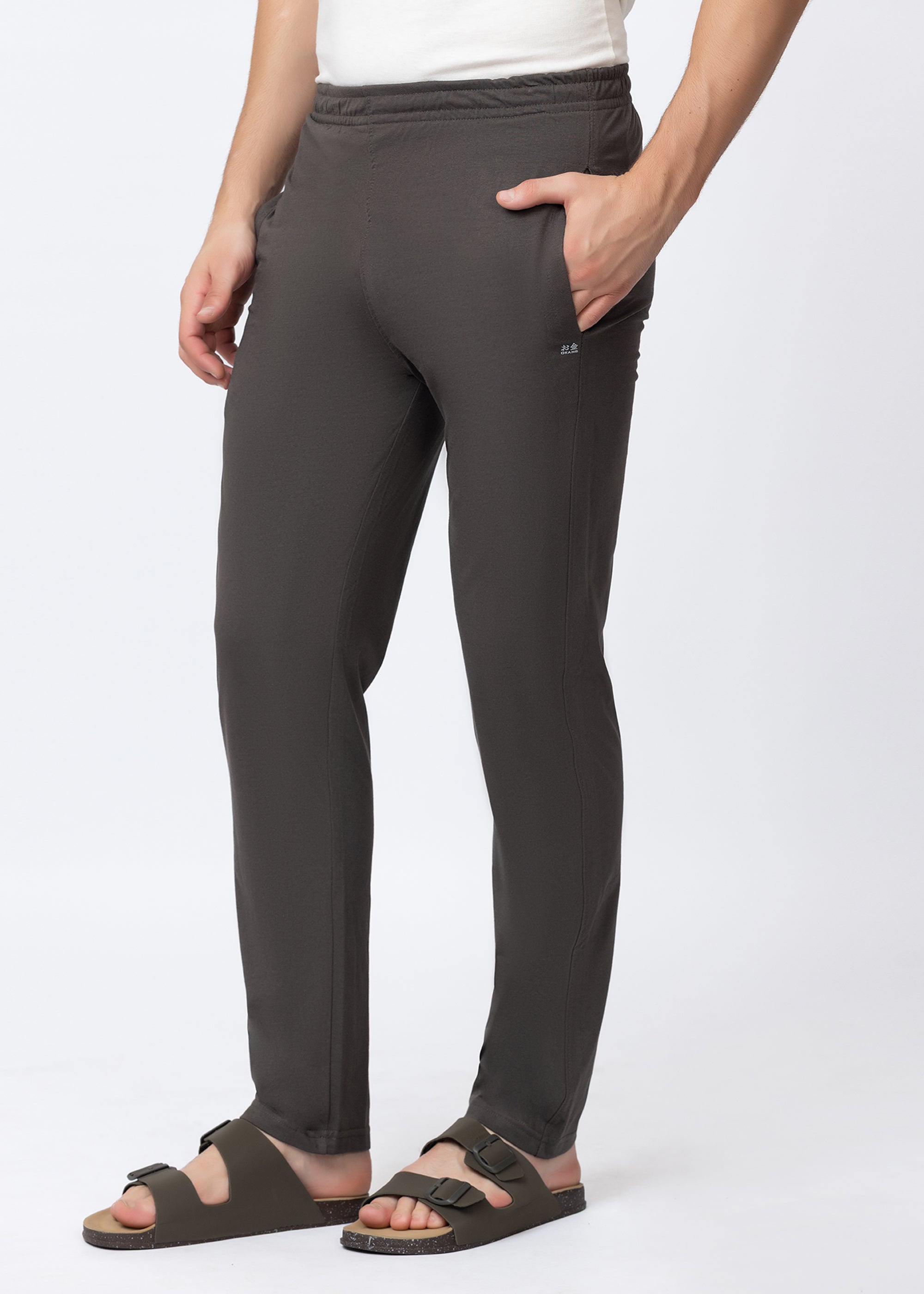 GREY SOLID COTTON BLENDED LOUNGE PANT