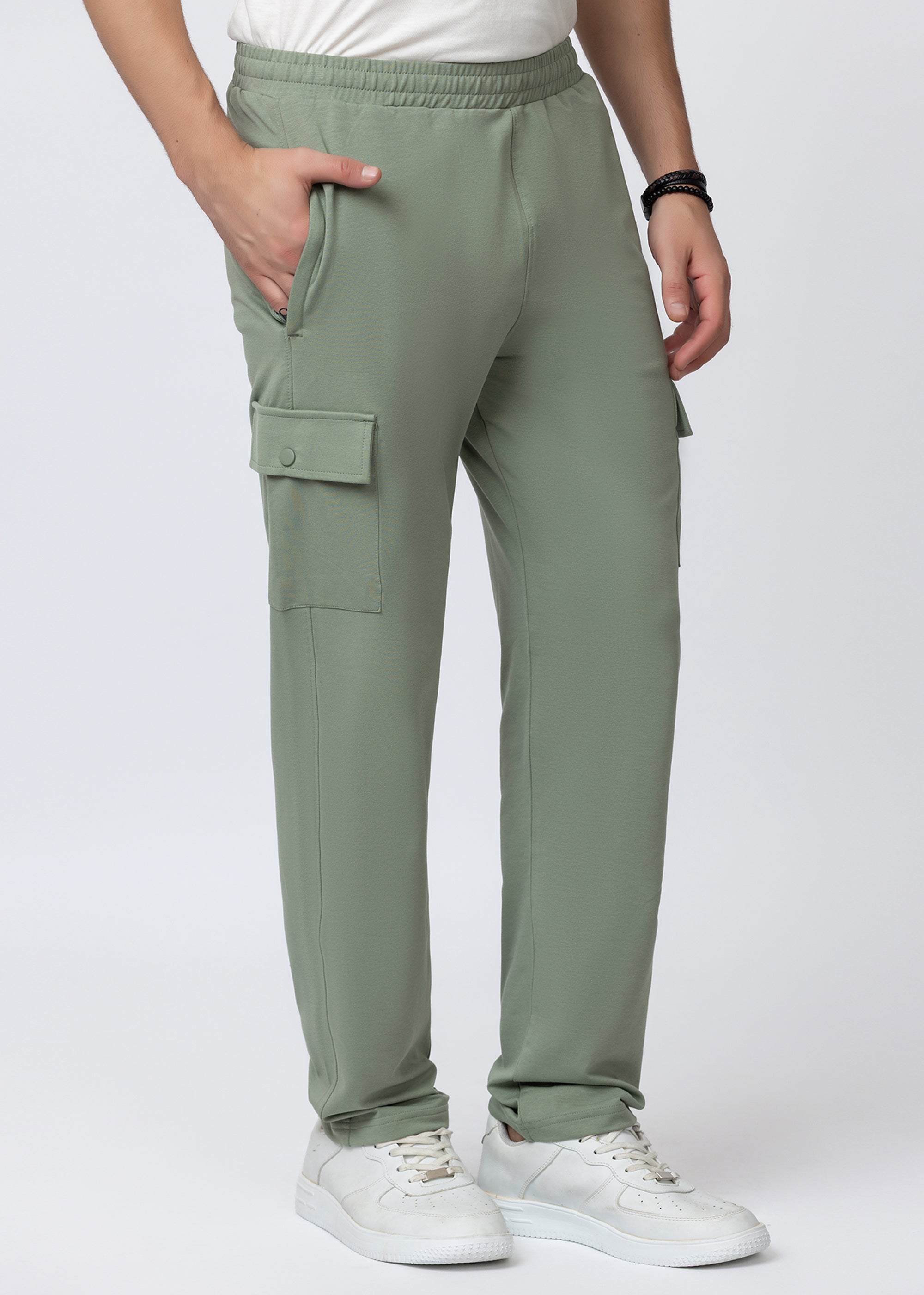 GREEN COMFORT FIT KNITTED CARGO PANT