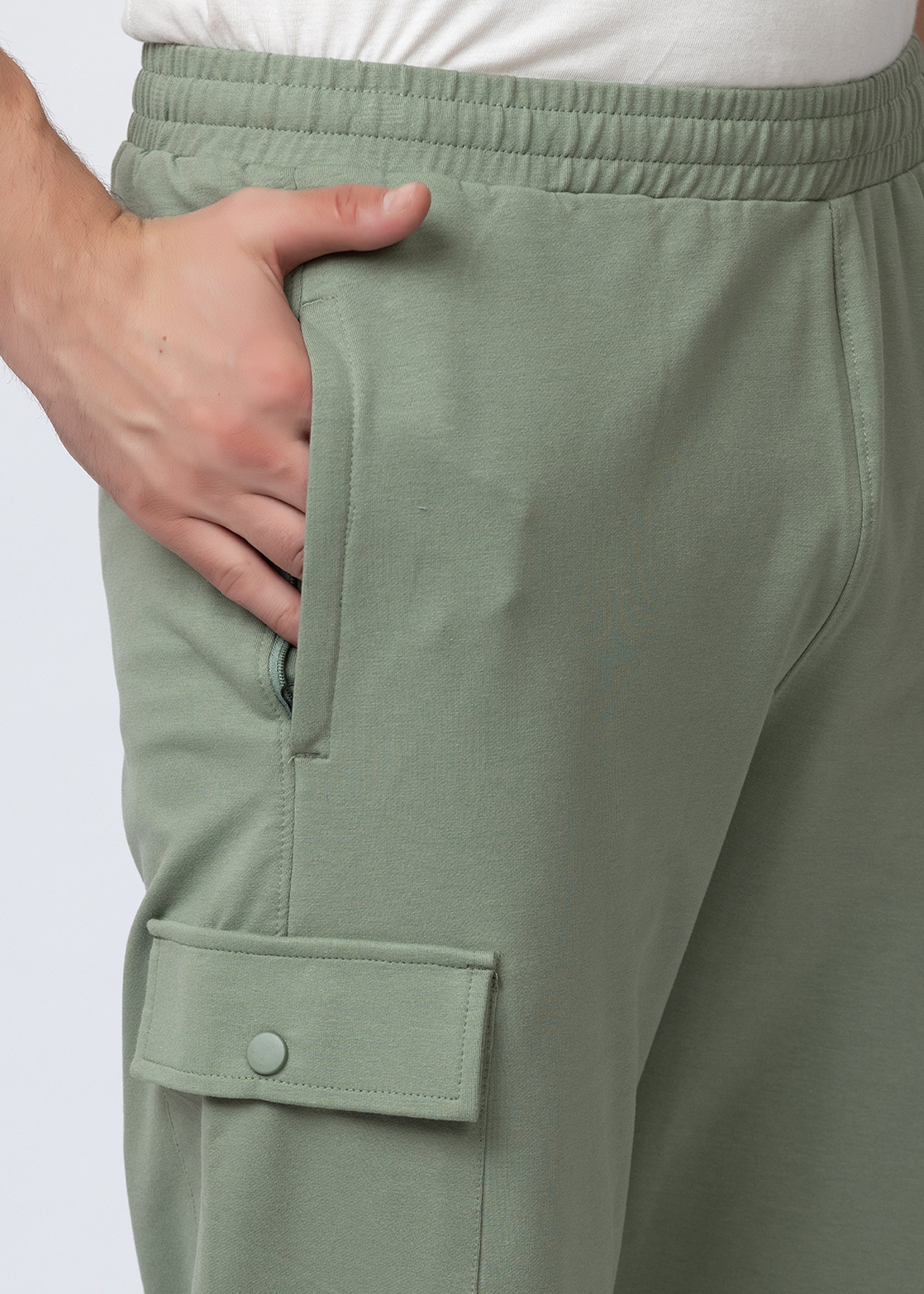 GREEN COMFORT FIT KNITTED CARGO PANT