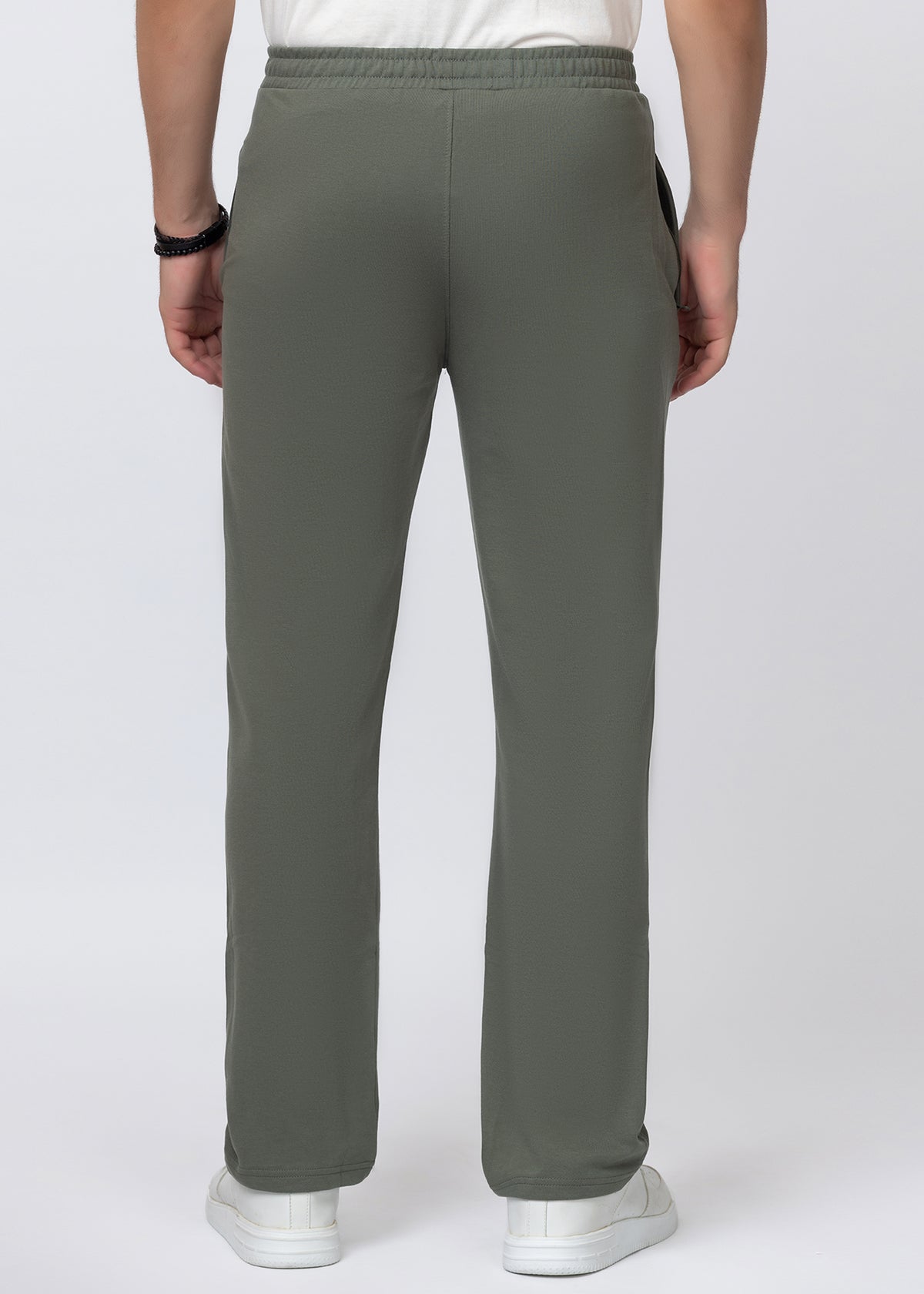 OLIVE SOLID COTTON BLENDED LOUNGE PANT