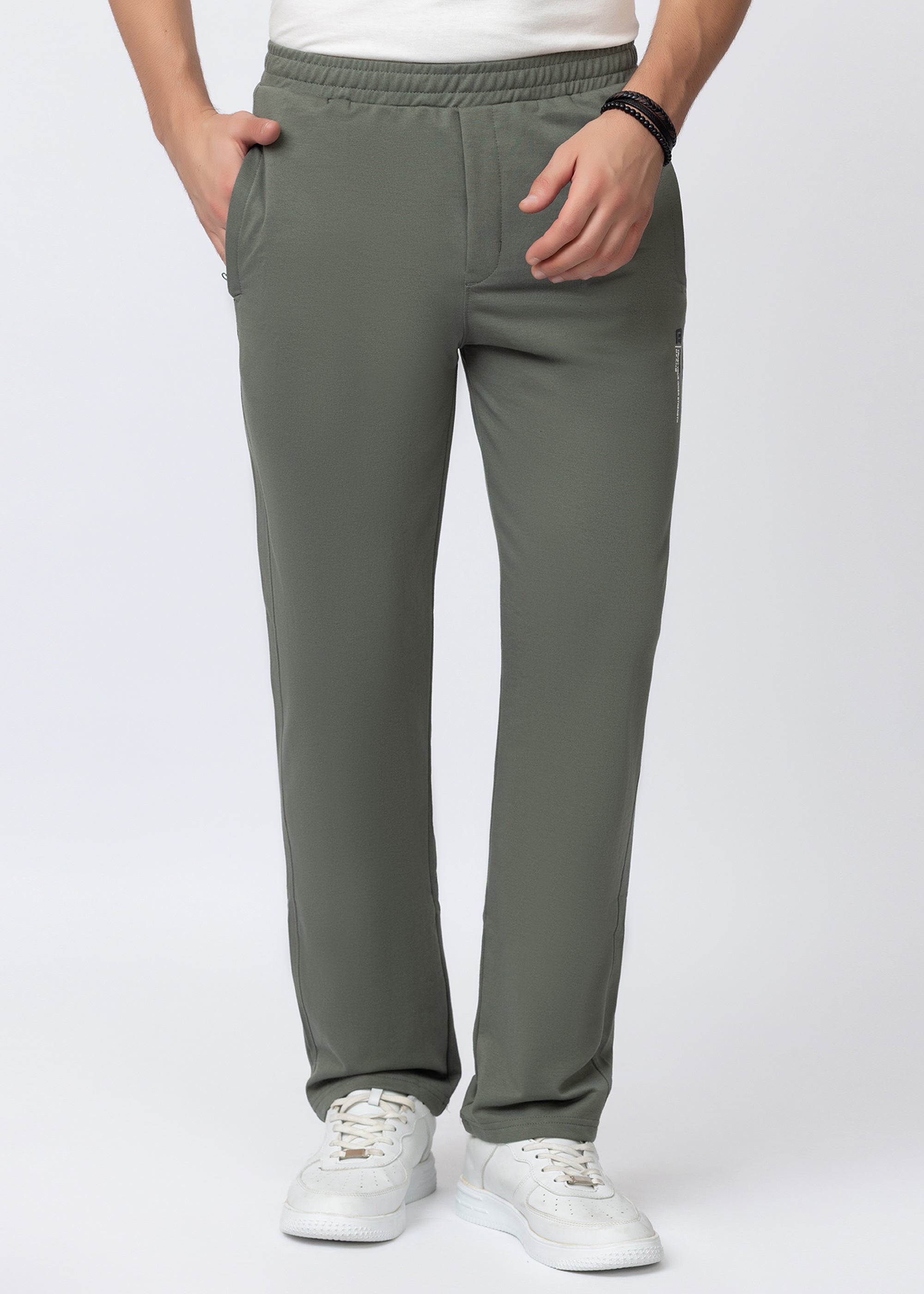 OLIVE SOLID COTTON BLENDED LOUNGE PANT