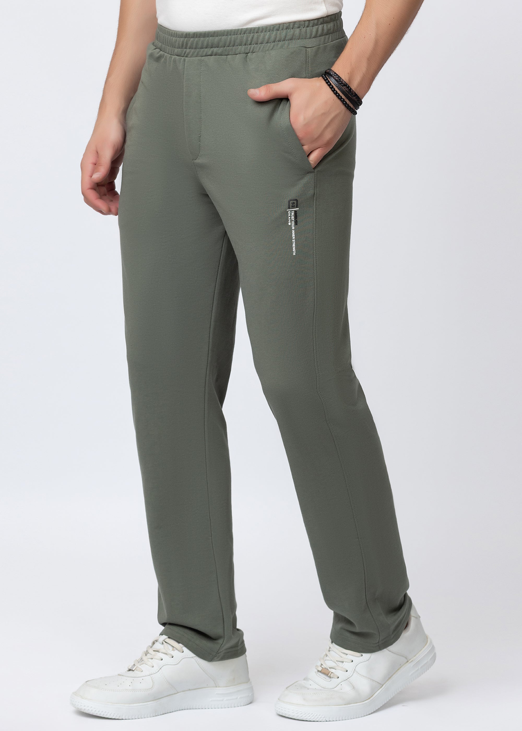 OLIVE SOLID COTTON BLENDED LOUNGE PANT