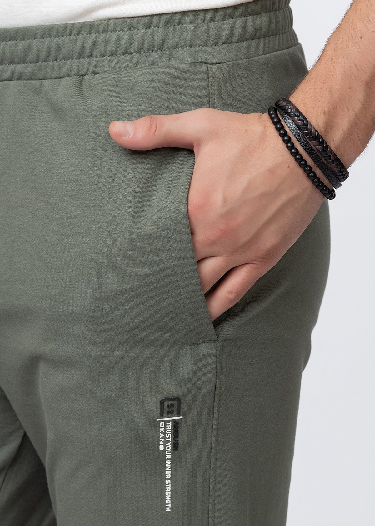 OLIVE SOLID COTTON BLENDED LOUNGE PANT