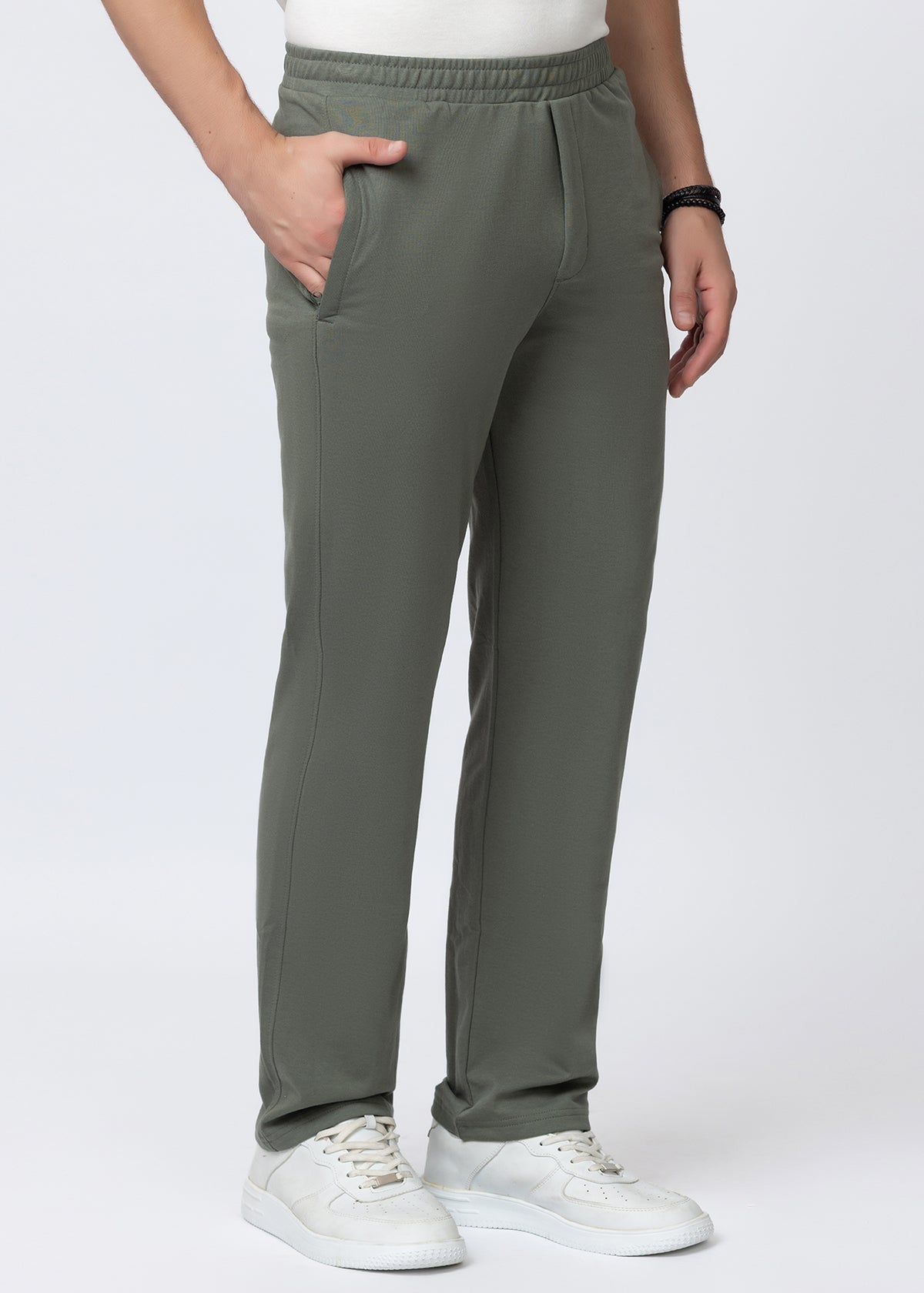 OLIVE SOLID COTTON BLENDED LOUNGE PANT
