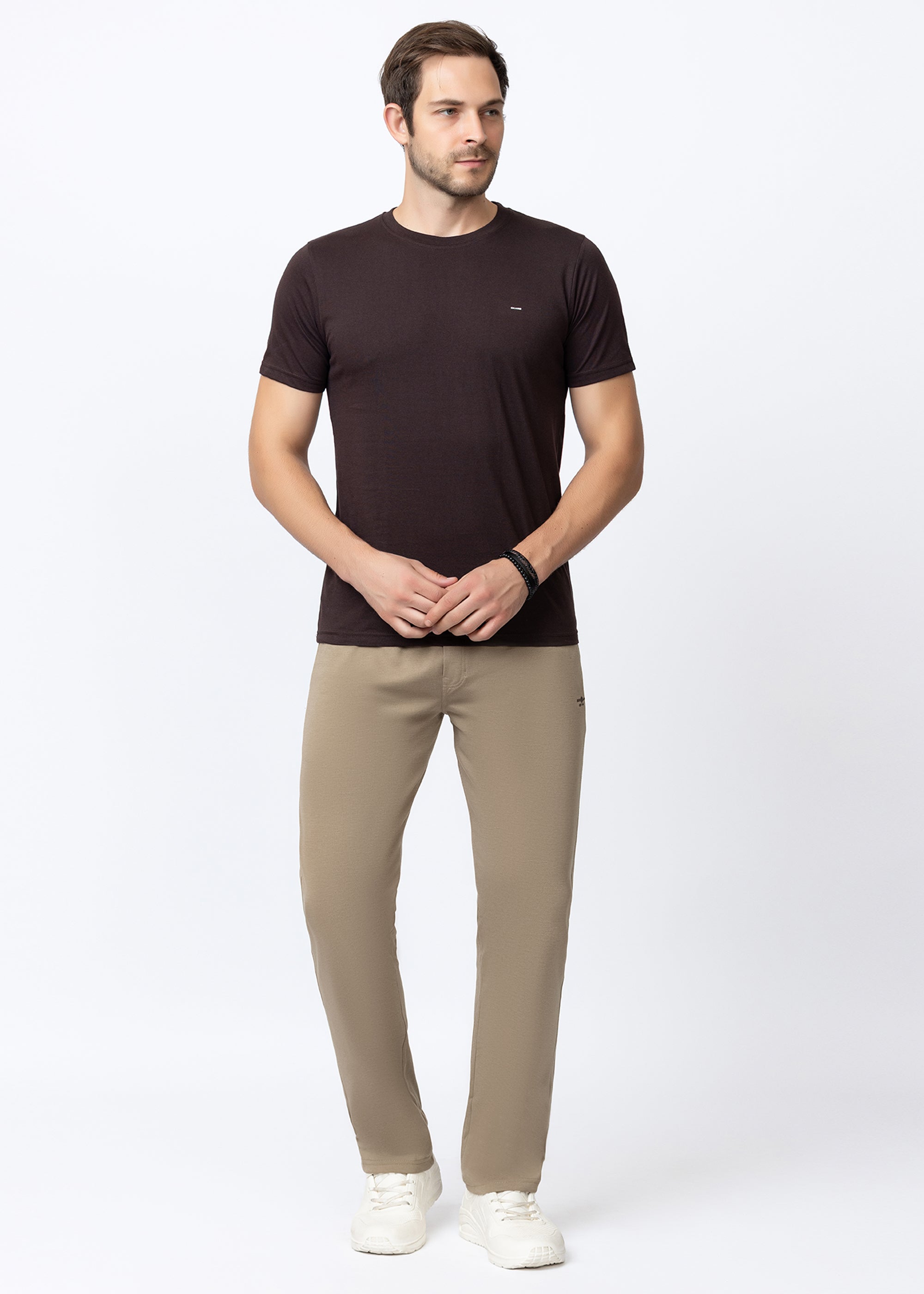 BEIGE COTTON BLENDED ATHLEISURE PANT