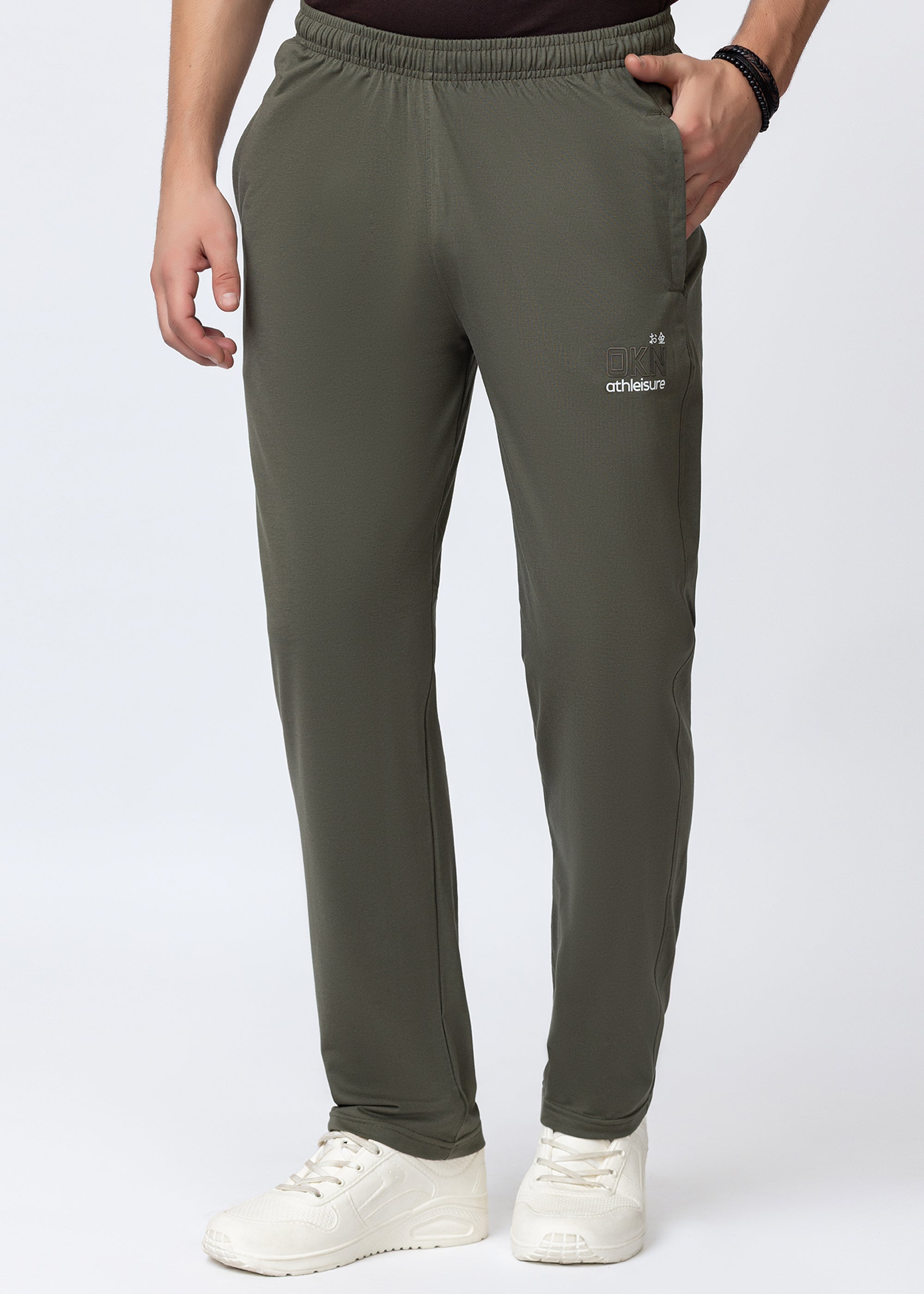 OLIVE SOLID COTTON BLENDED LOUNGE PANT