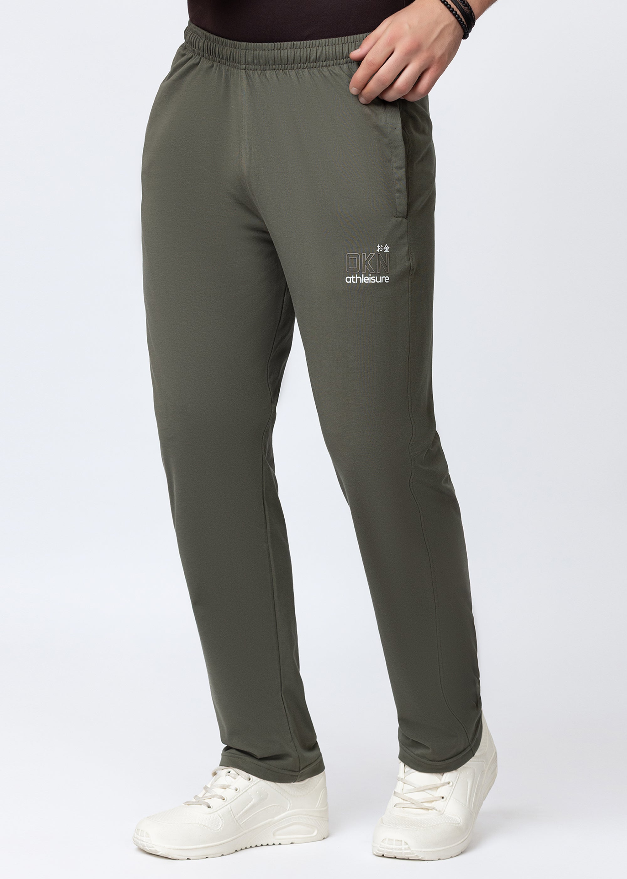 OLIVE SOLID COTTON BLENDED LOUNGE PANT