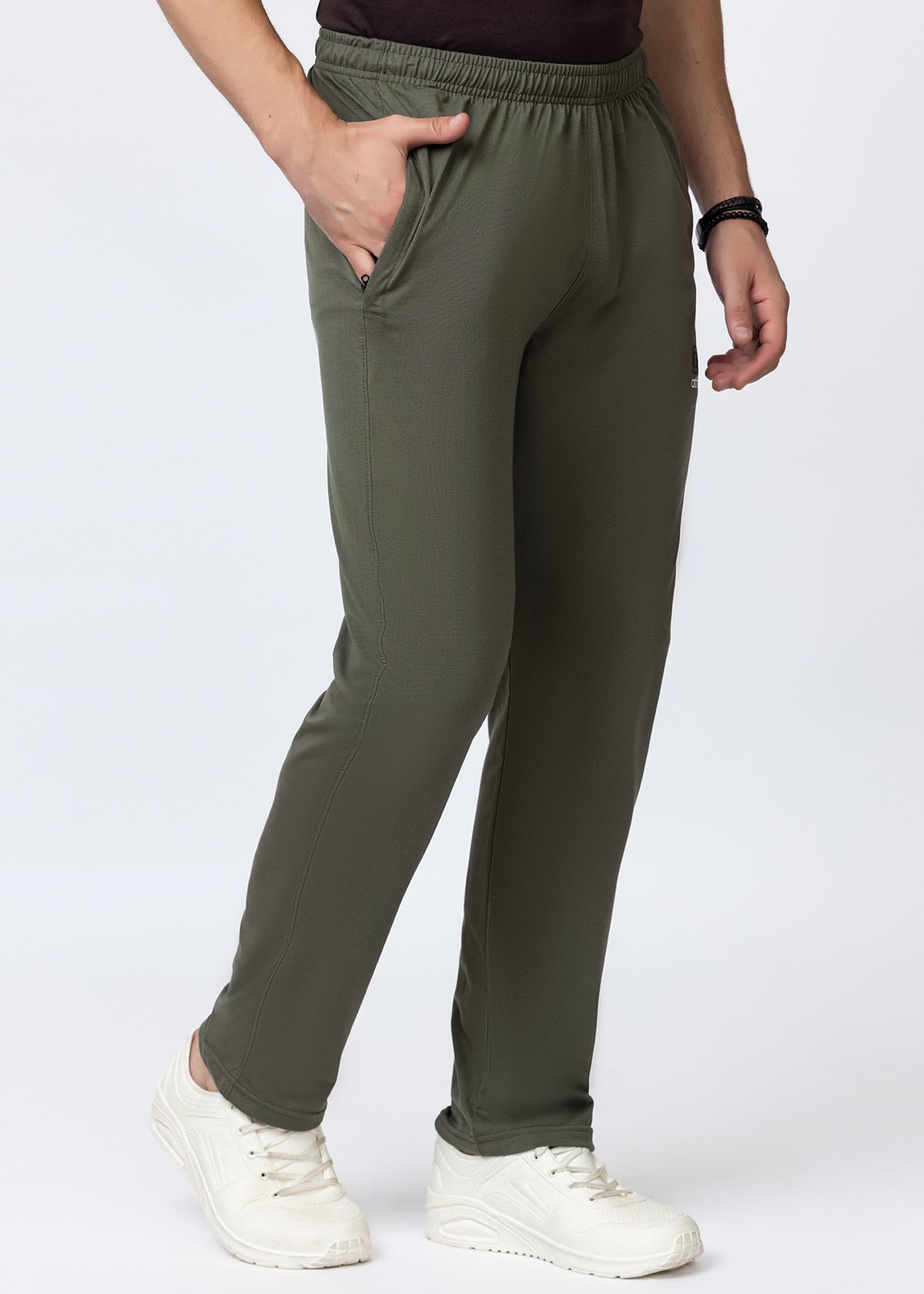 OLIVE SOLID COTTON BLENDED LOUNGE PANT