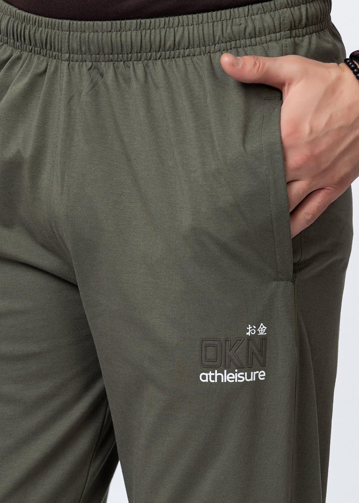 OLIVE SOLID COTTON BLENDED LOUNGE PANT