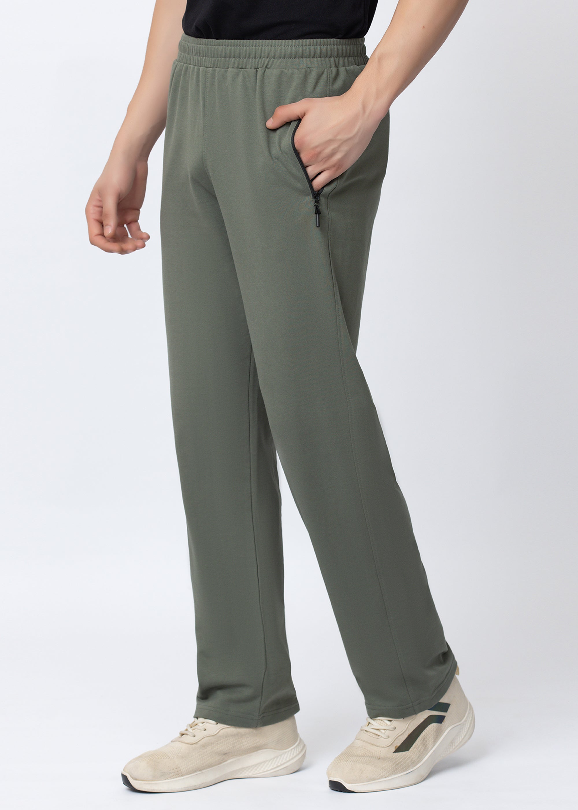 OLIVE COTTON BLENDED TRACK PANT