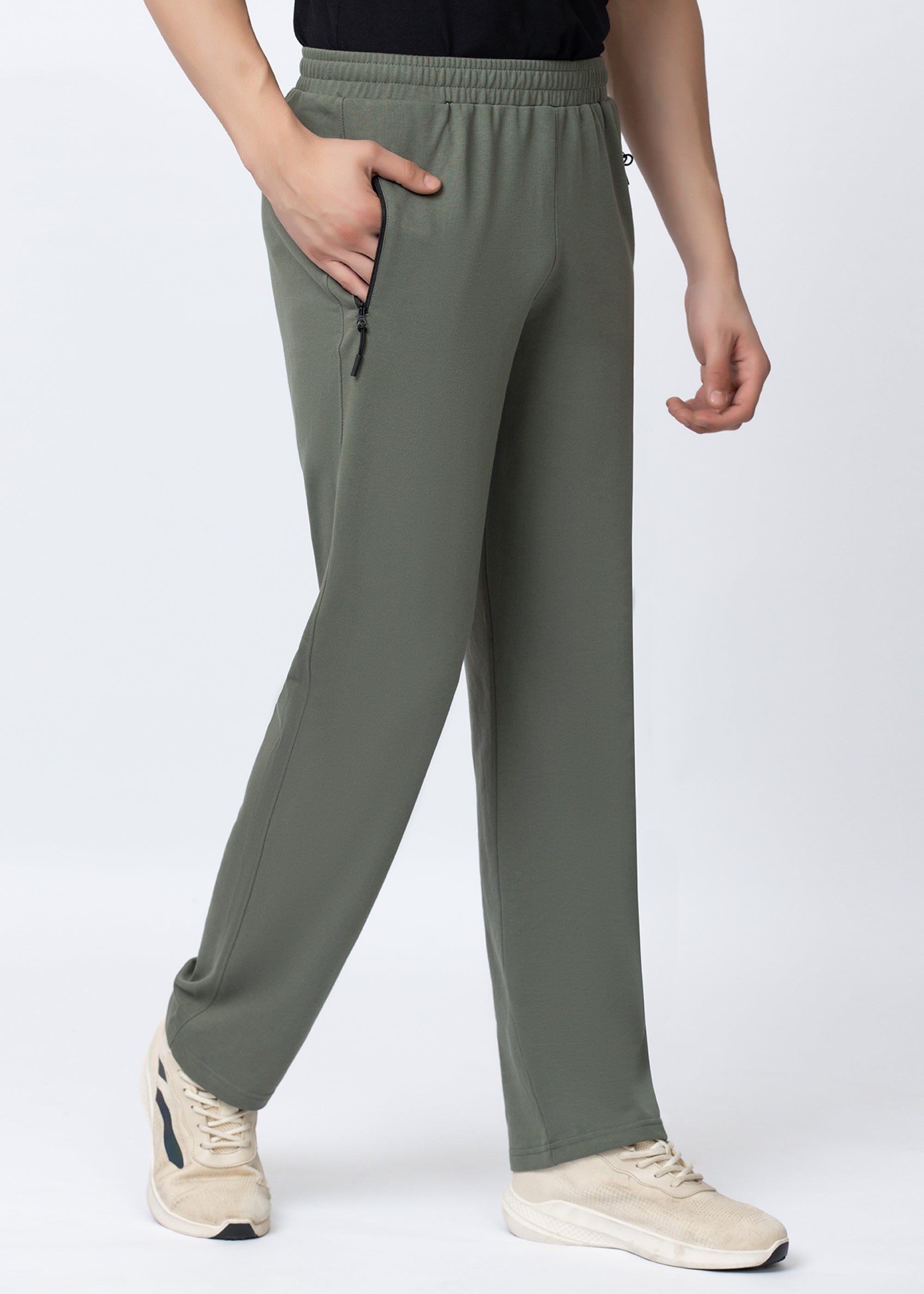 OLIVE COTTON BLENDED TRACK PANT