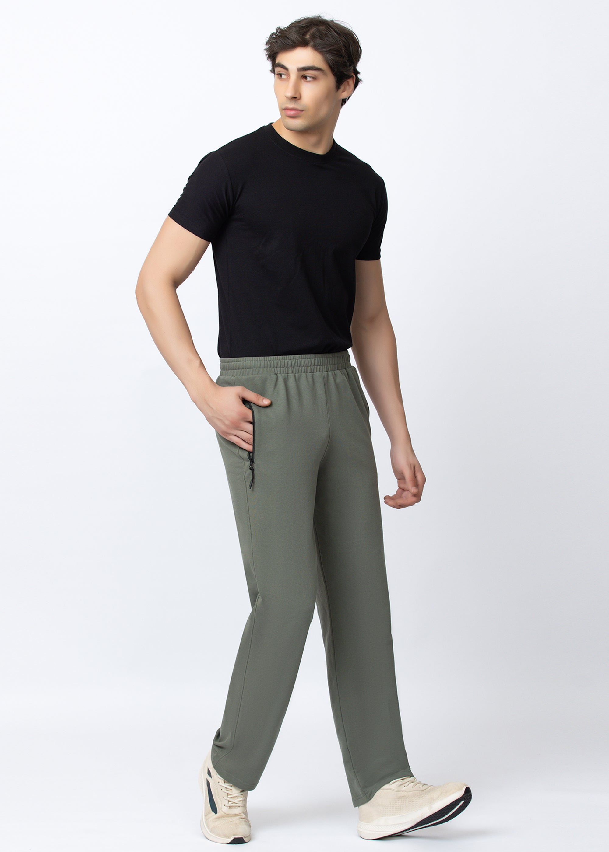 OLIVE COTTON BLENDED TRACK PANT