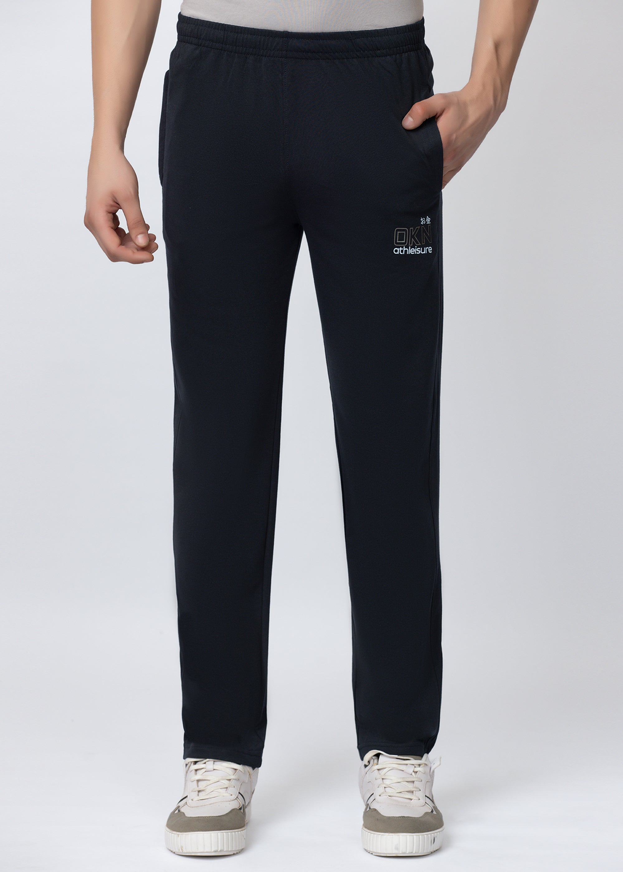 NAVY SOLID COTTON BLENDED LOUNGE PANT