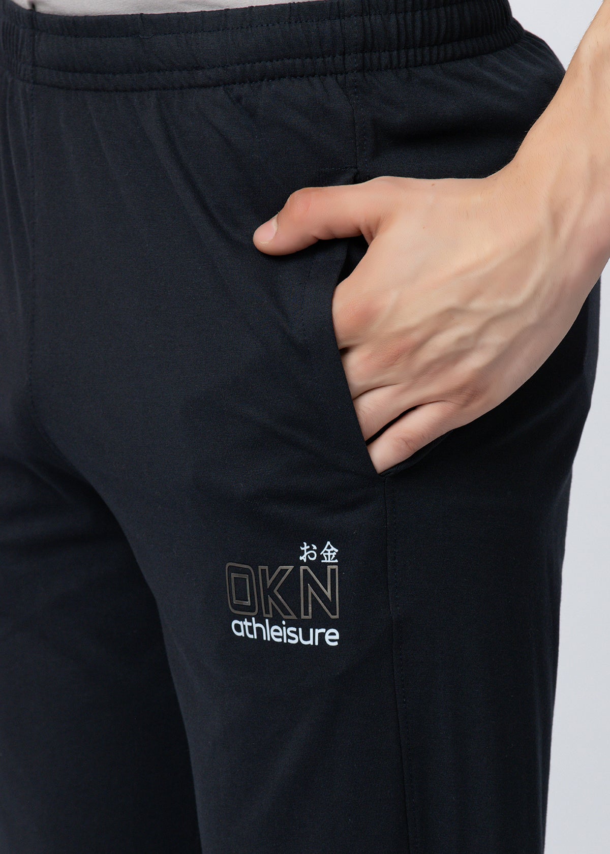 NAVY SOLID COTTON BLENDED LOUNGE PANT
