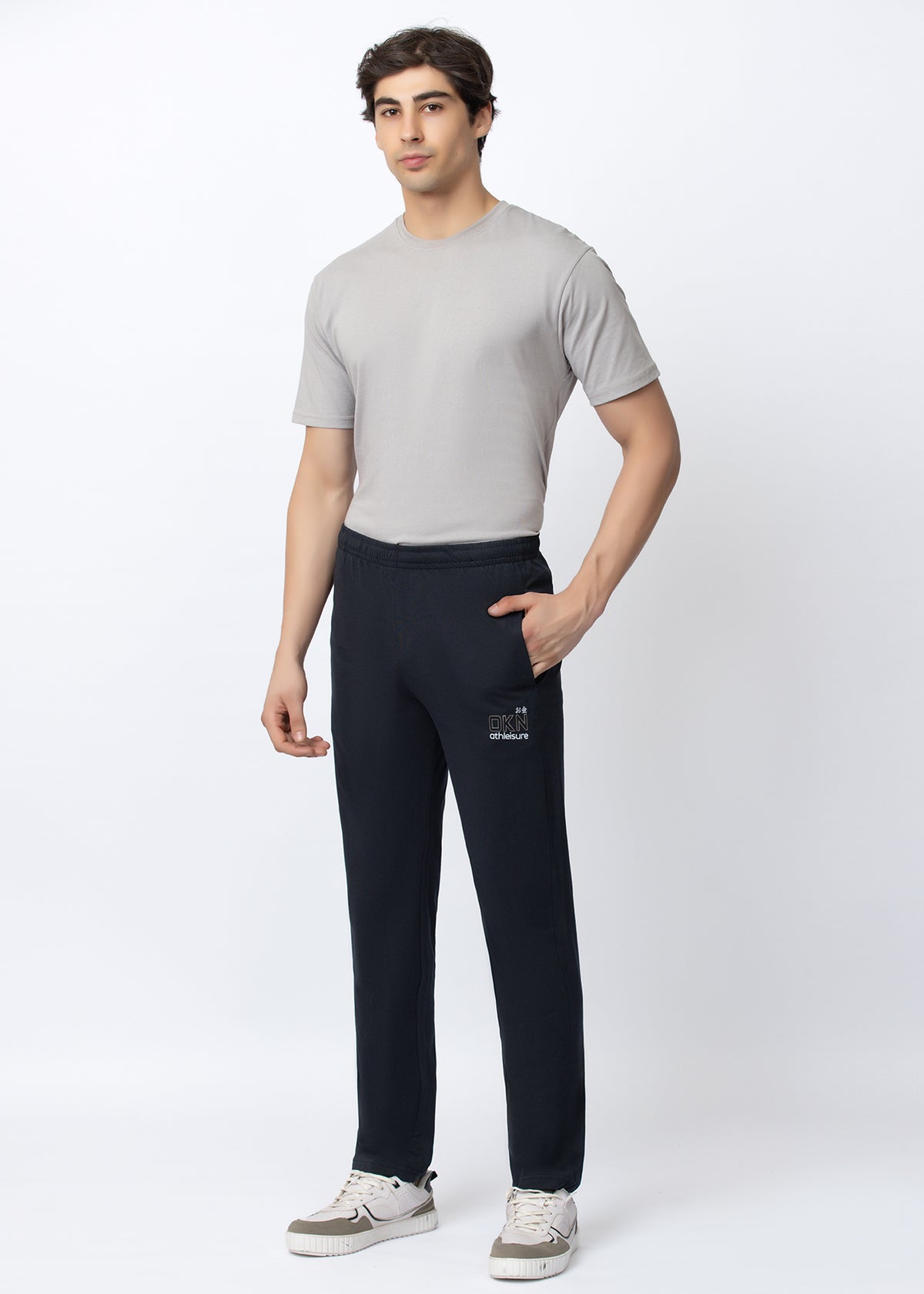 NAVY SOLID COTTON BLENDED LOUNGE PANT