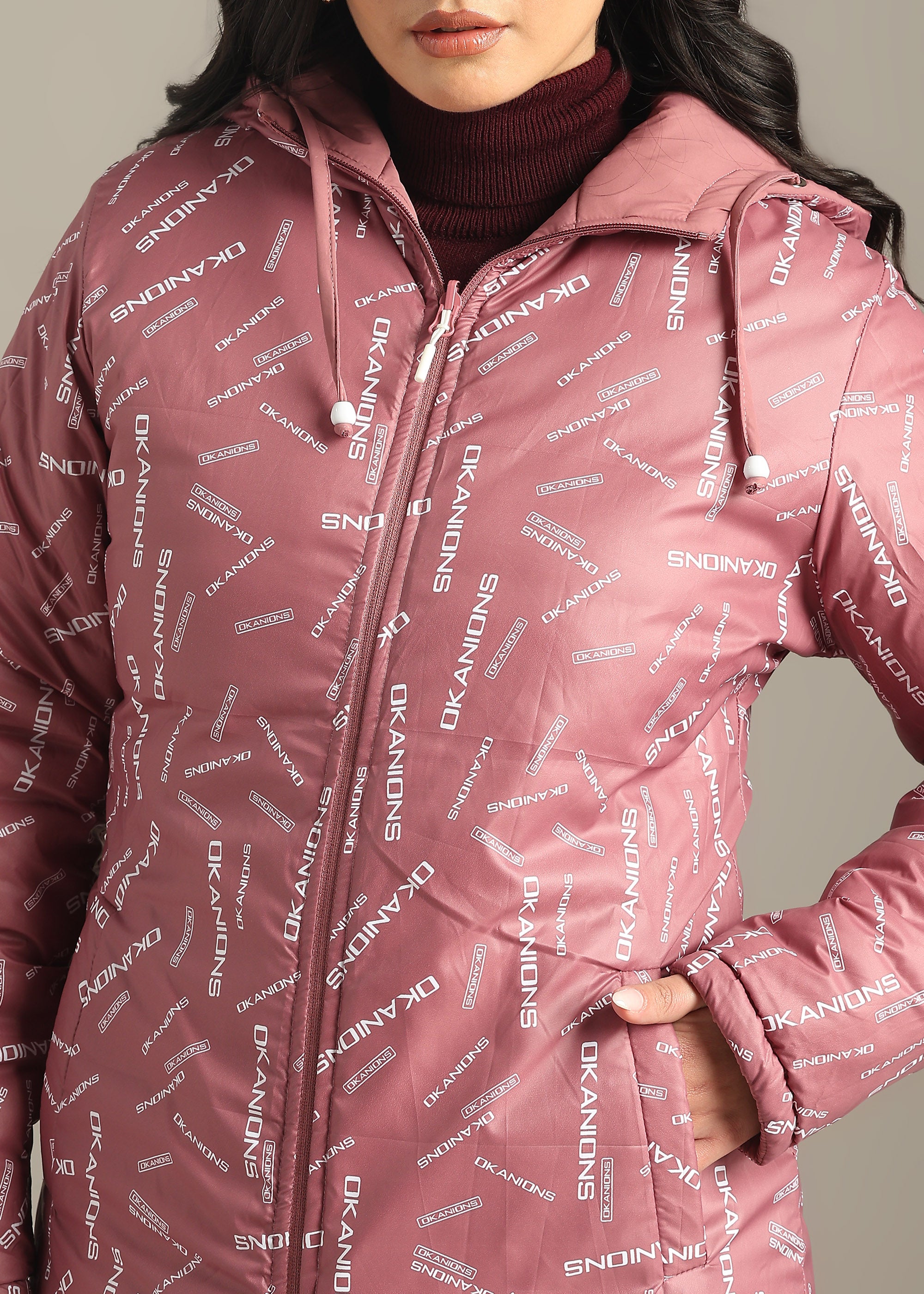 PEACH NYLON REVERSIBLE FULL SLEEVE JACKET