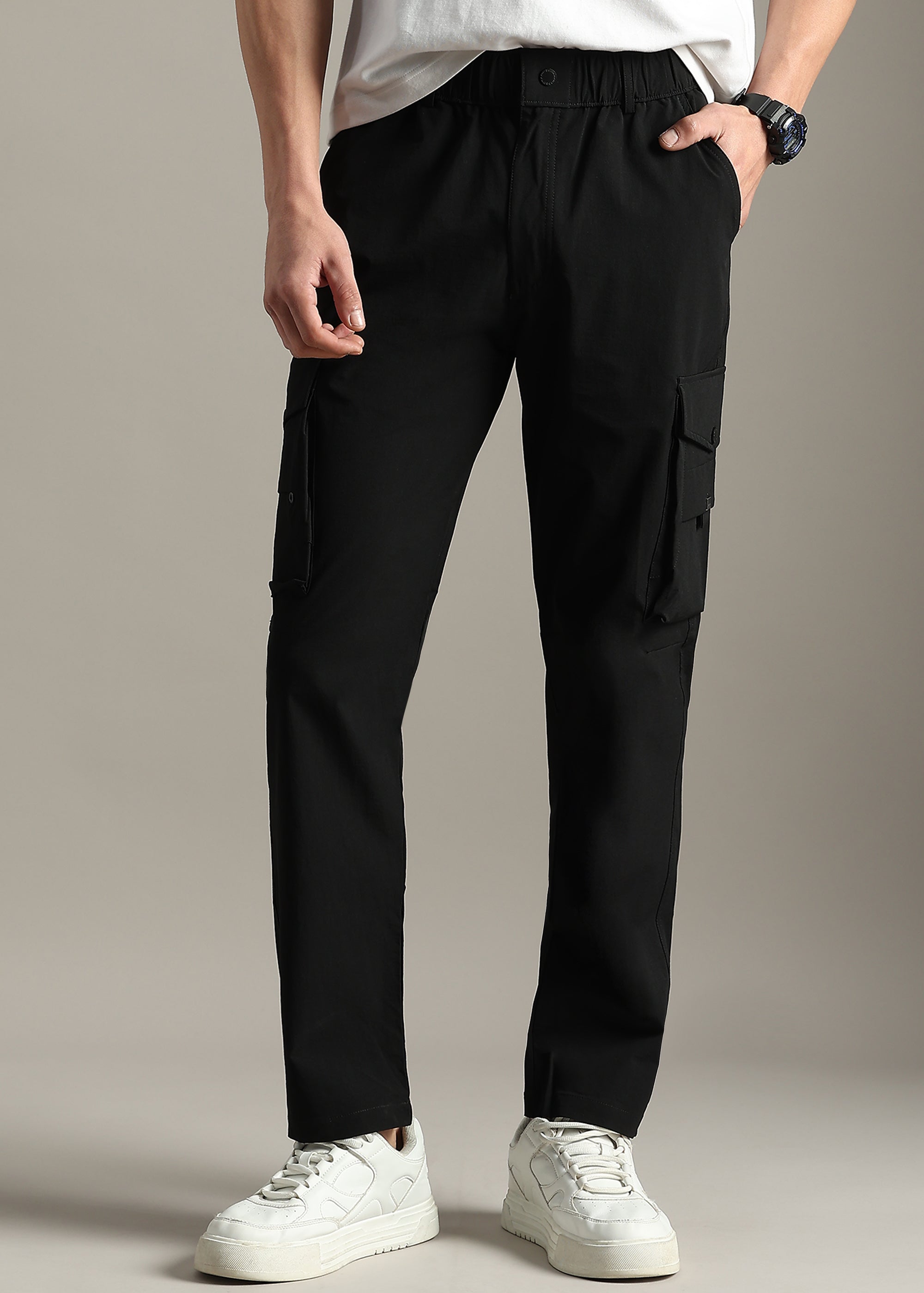 BLACK PREMIUM NYLON ELASTANE CARGO PANT