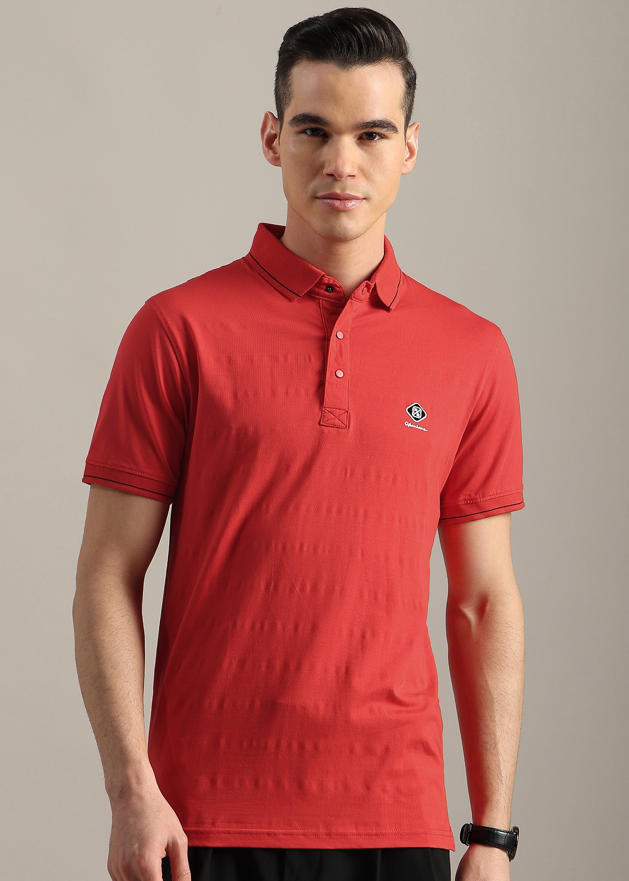 RED SOLID COTTON ELASTANE POLO TEE