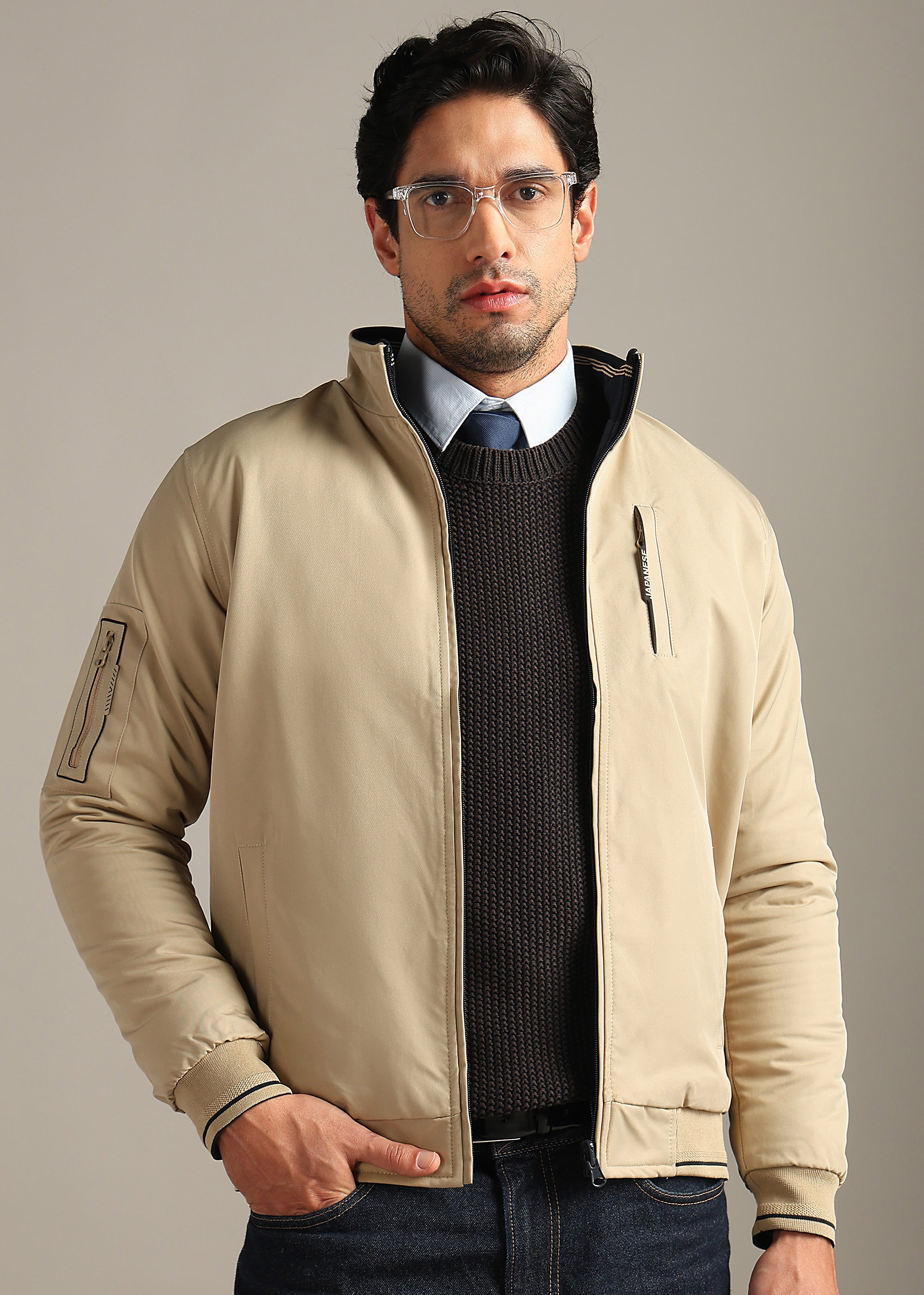 FAWN SOLID  REVERSIBLE MULTI POCKET FULL SLEEVE JACKET