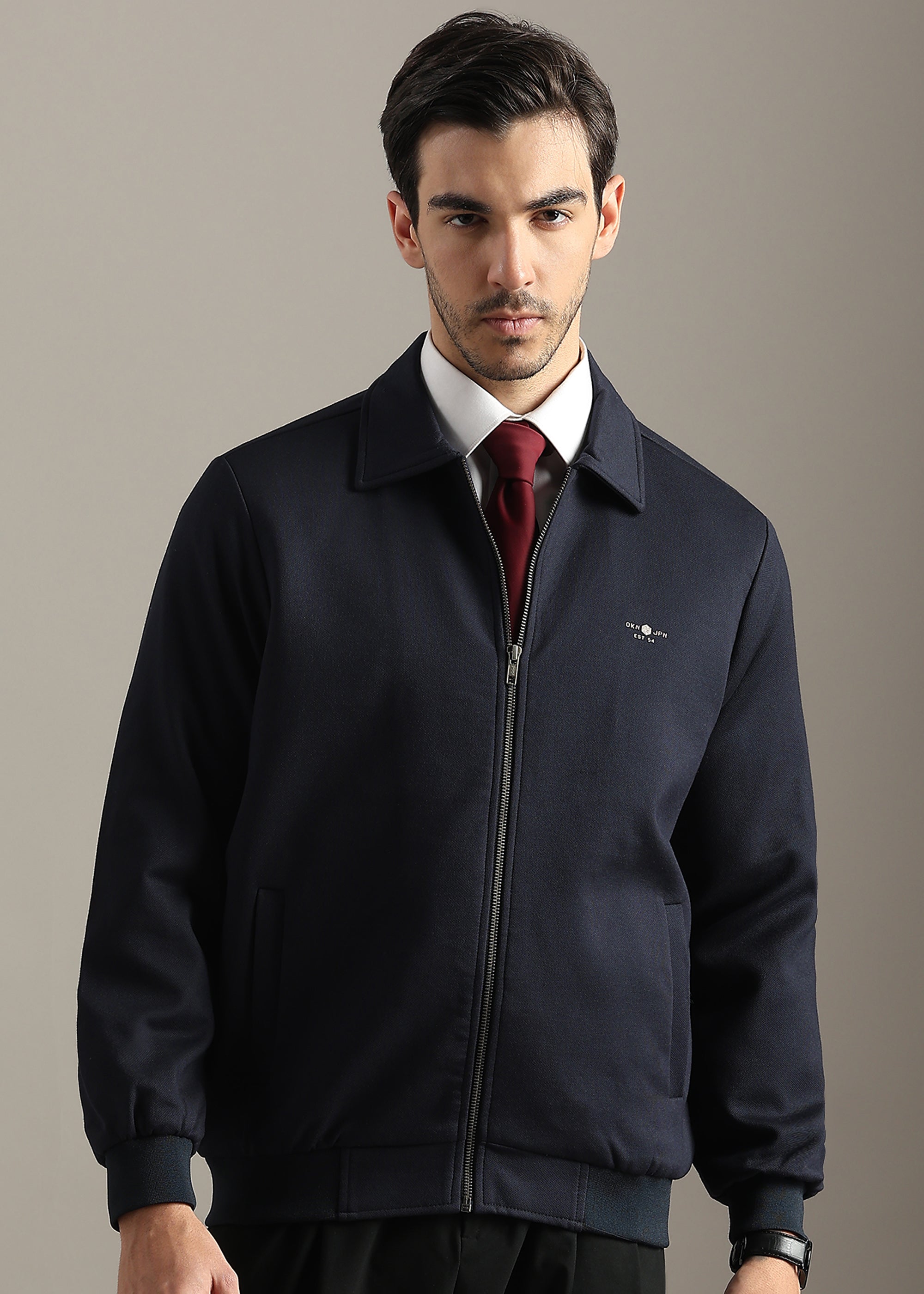 NAVY STRUCTURED BLOUSON FORMAL FULL SLEEVE JACKET