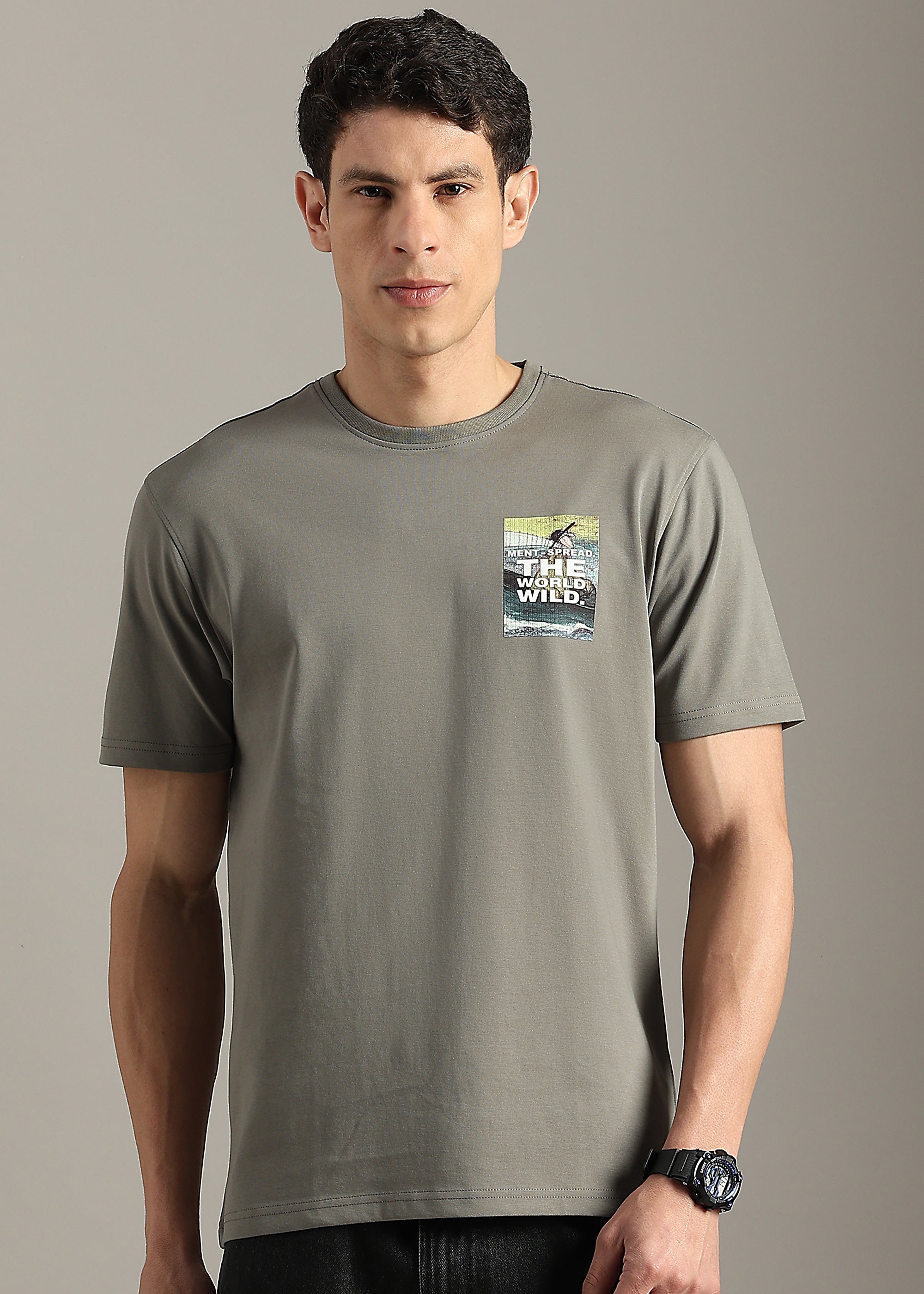 GREY COTTON SPANDEX PREMIUM GRAPHIC TEE