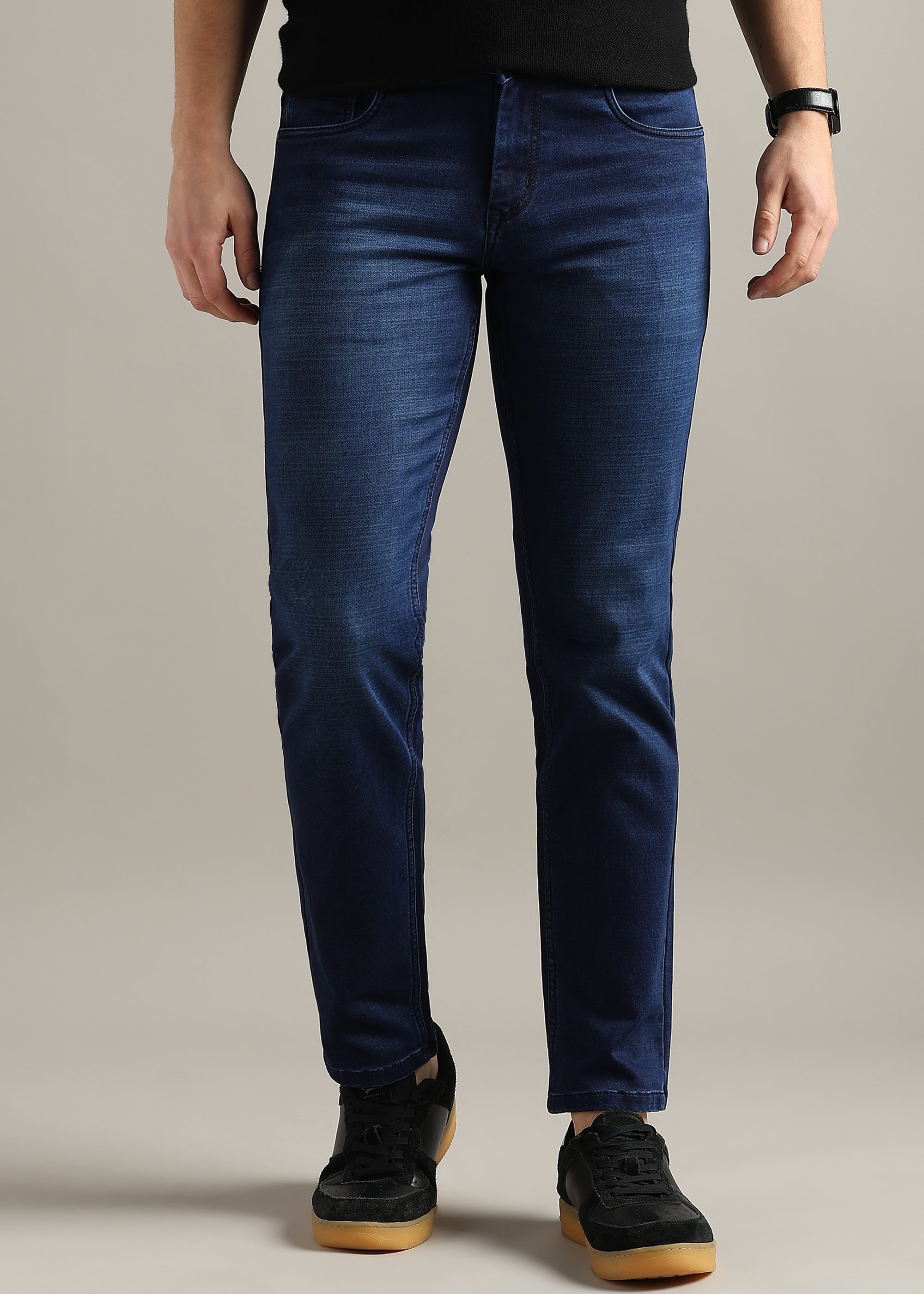 Blue  Straight Fit Mid Rise Light Fade Jeans