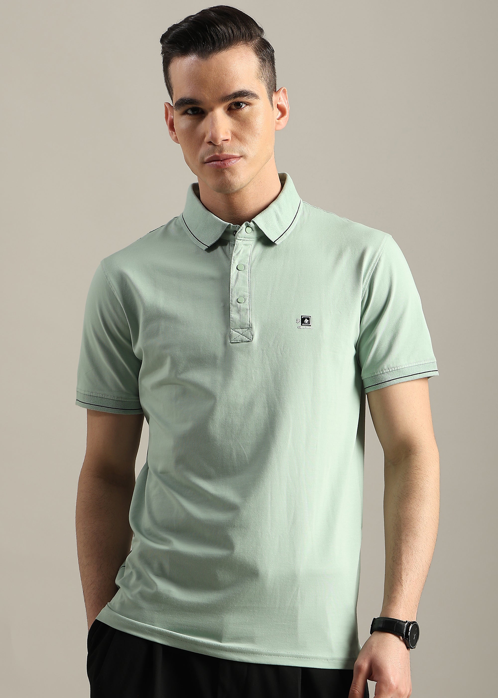 MINT SOLID COTTON ELASTANE POLO TEE