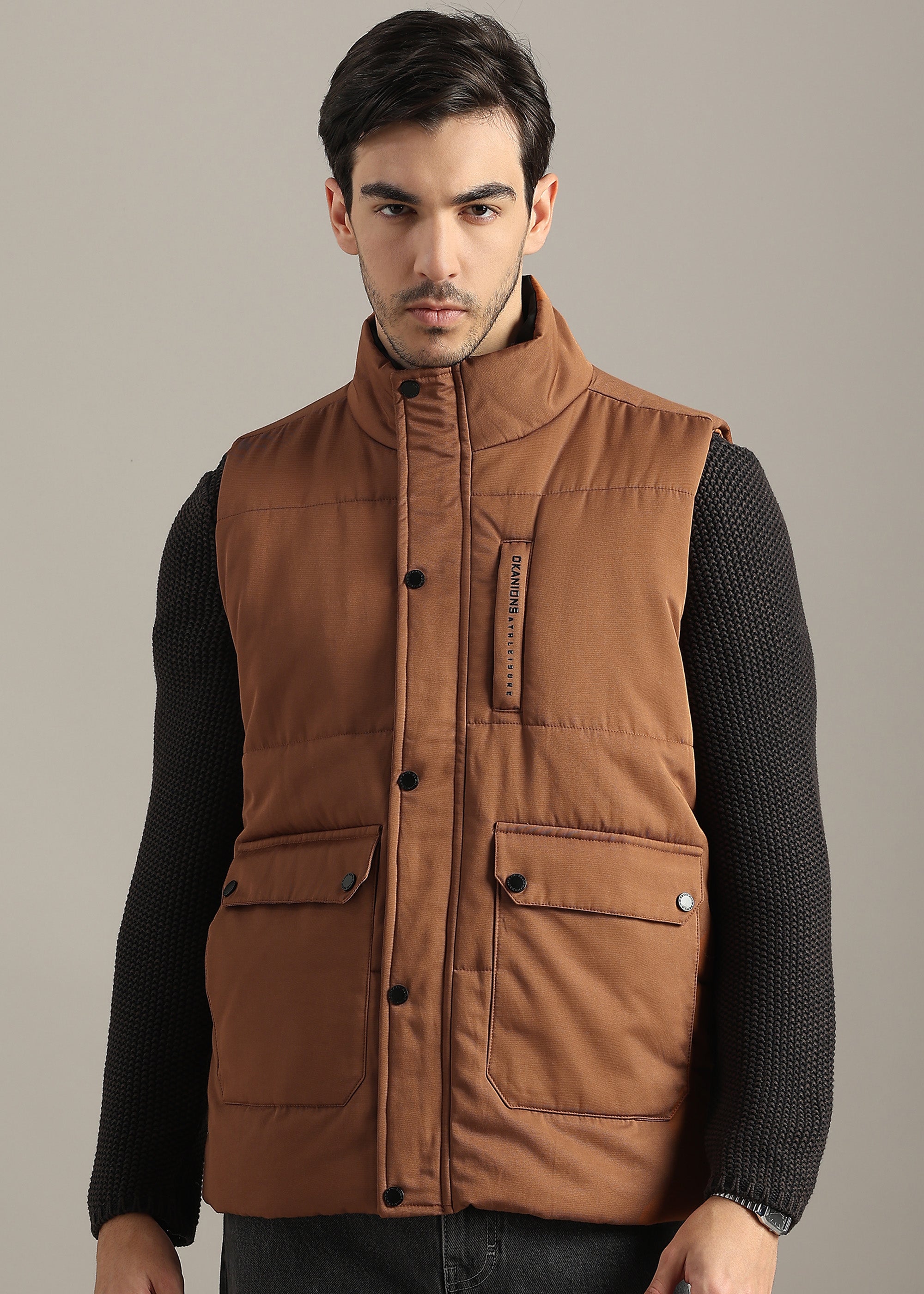 RUST SOLID  FAUX COTTON CARGO GILET