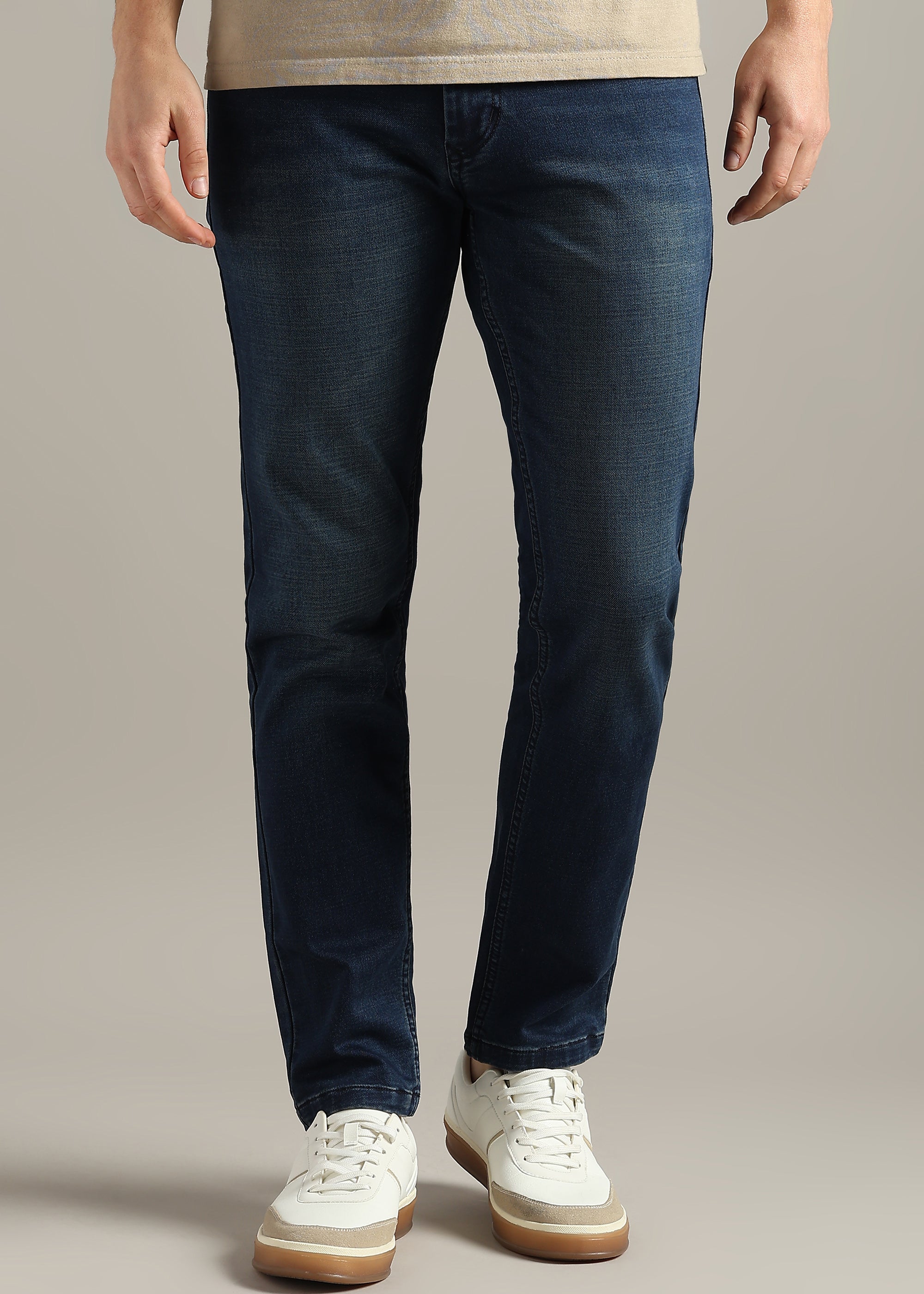 Navy Straight Fit Mid Rise Light Fade Jeans