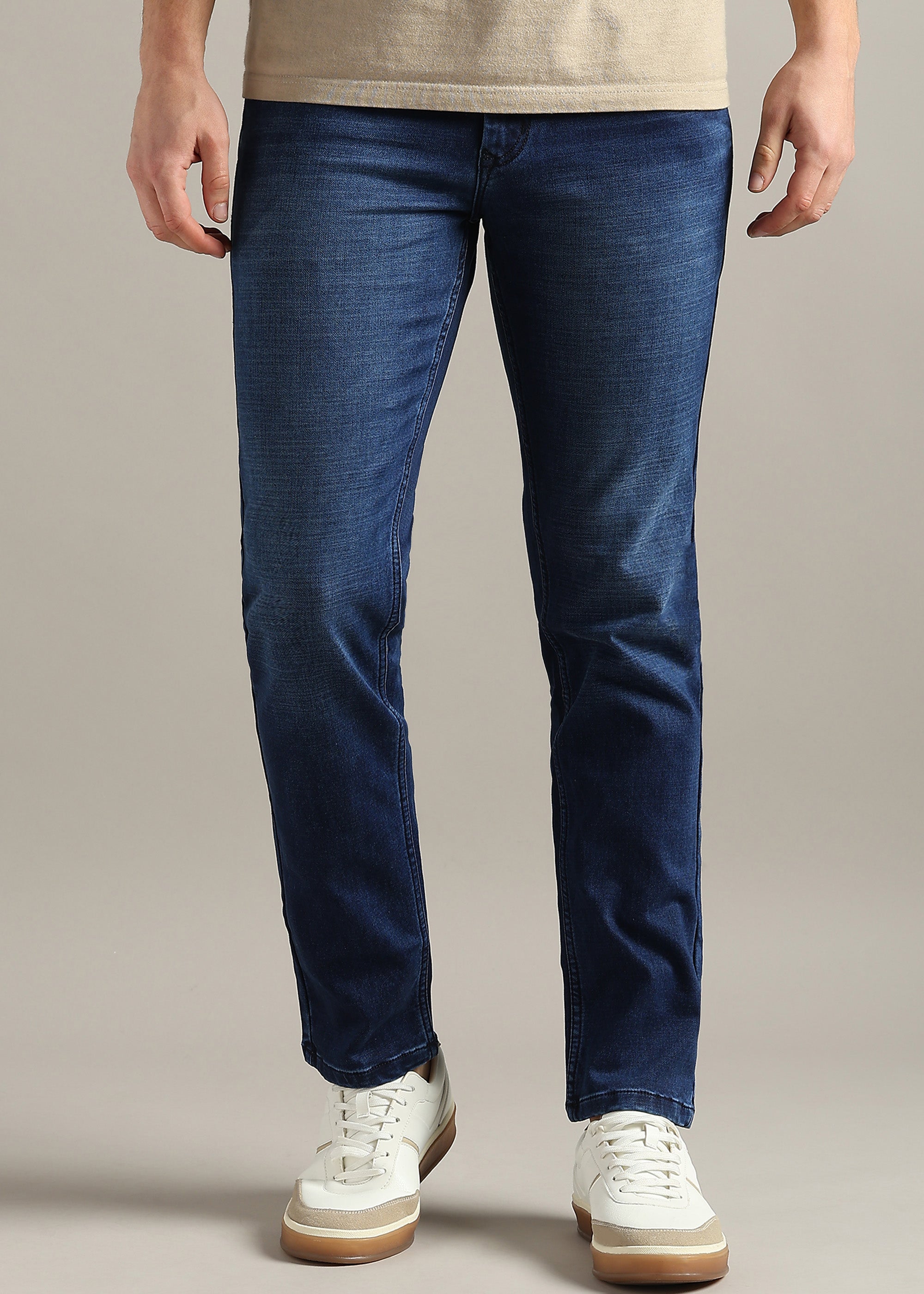 Blue Straight Fit Mid Rise Light Fade Jeans