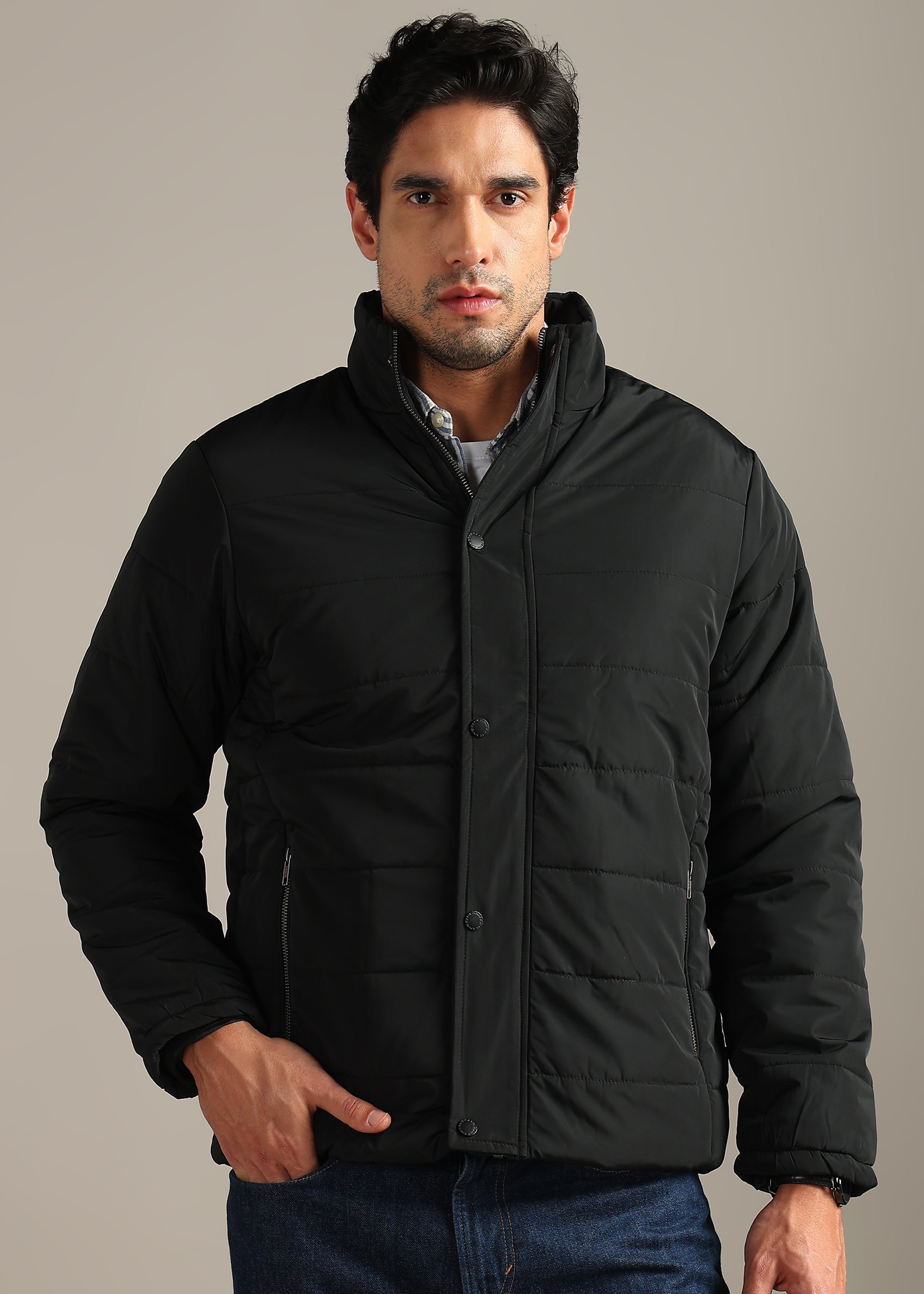 BLACK FUR PADDED HOODIE FULL SLEEVE JACKET