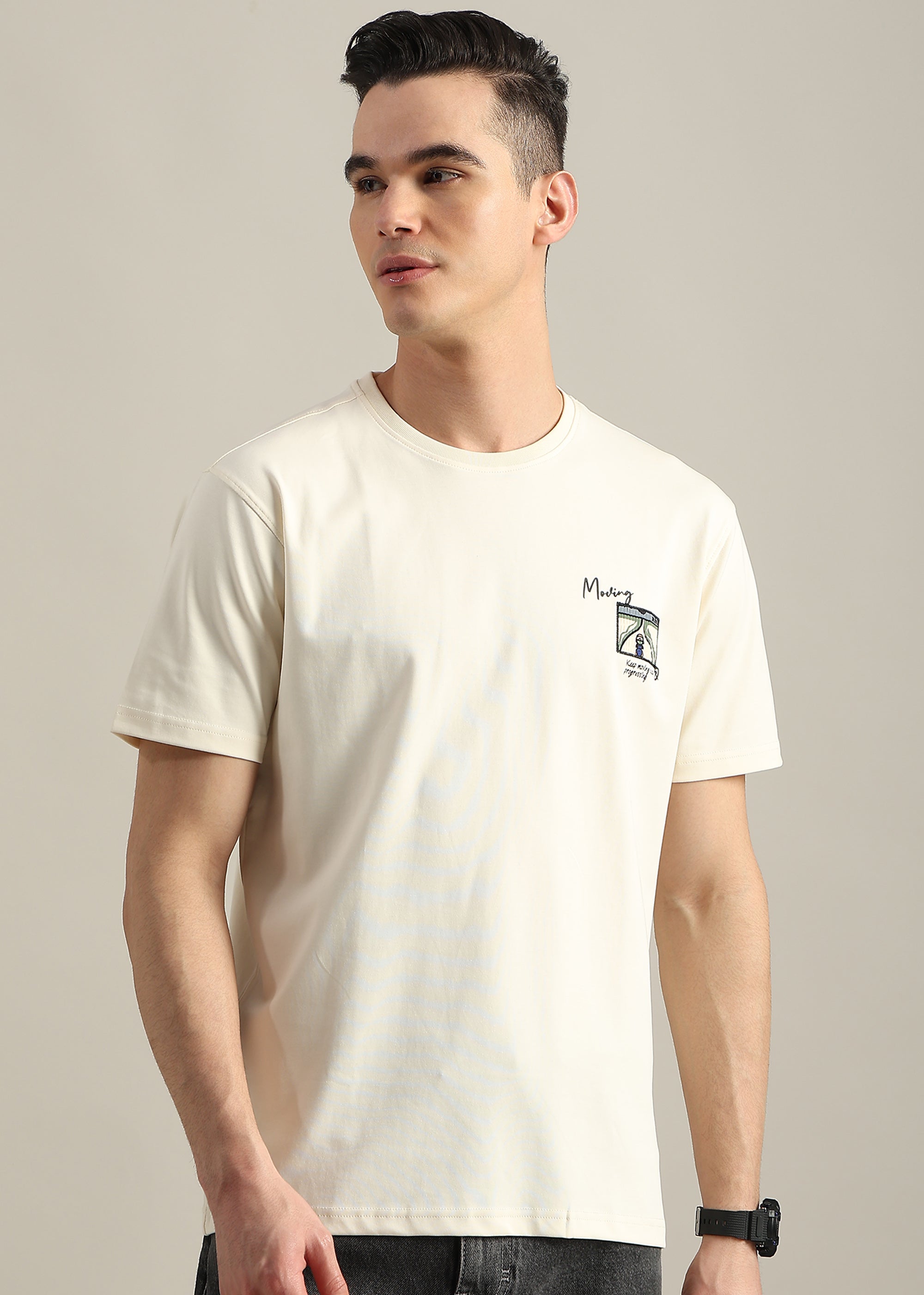 OFF WHITE COTTON SPANDEX PREMIUM GRAPHIC SHIRT