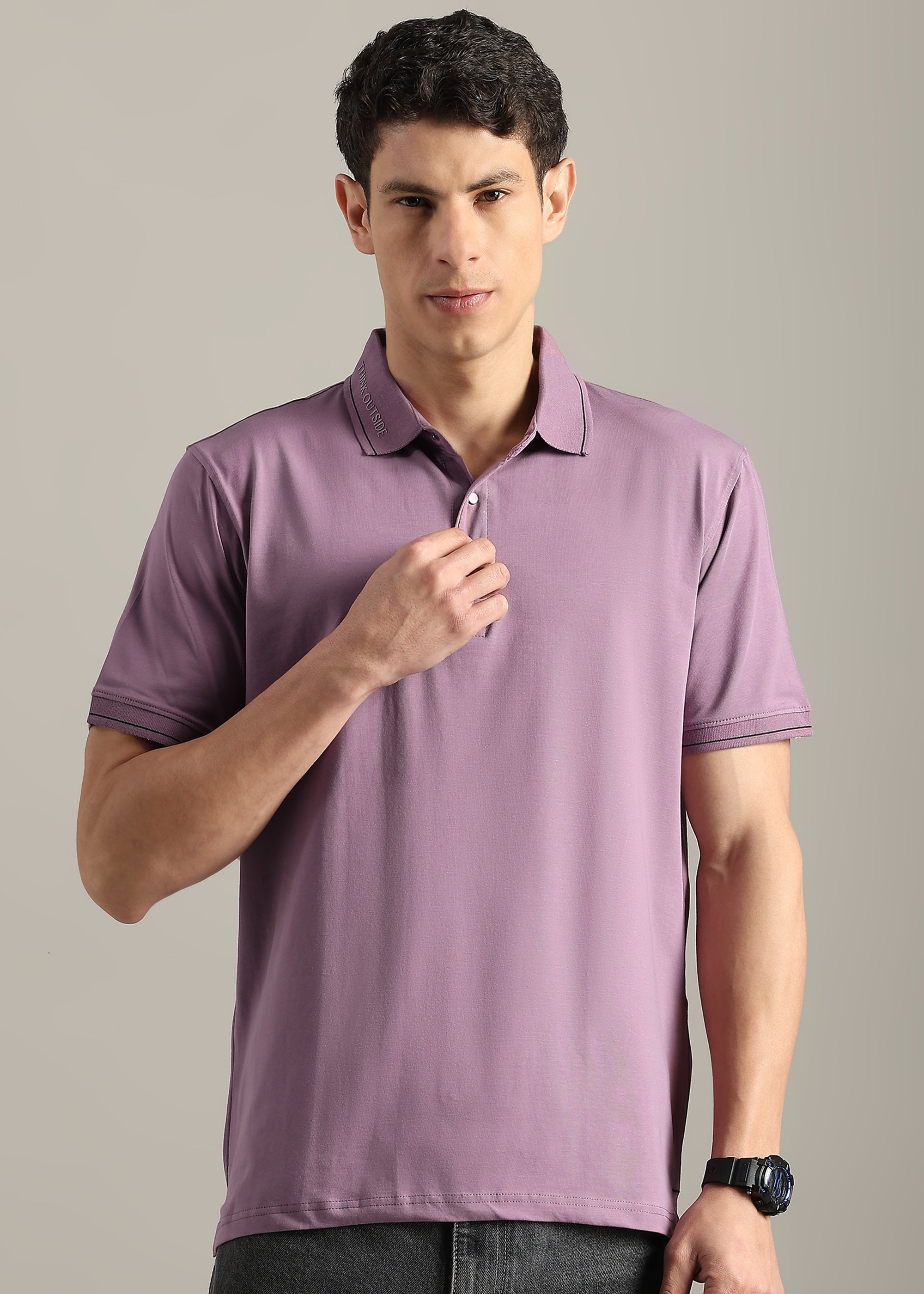 PINK SOLID COTTON ELASTANE POLO TEE